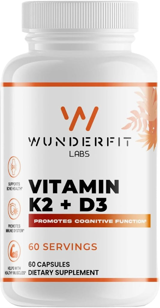 Wunderfit Labs Vitamin K2 + D3 Capsules - 60 Servings for Bone and Heart Health