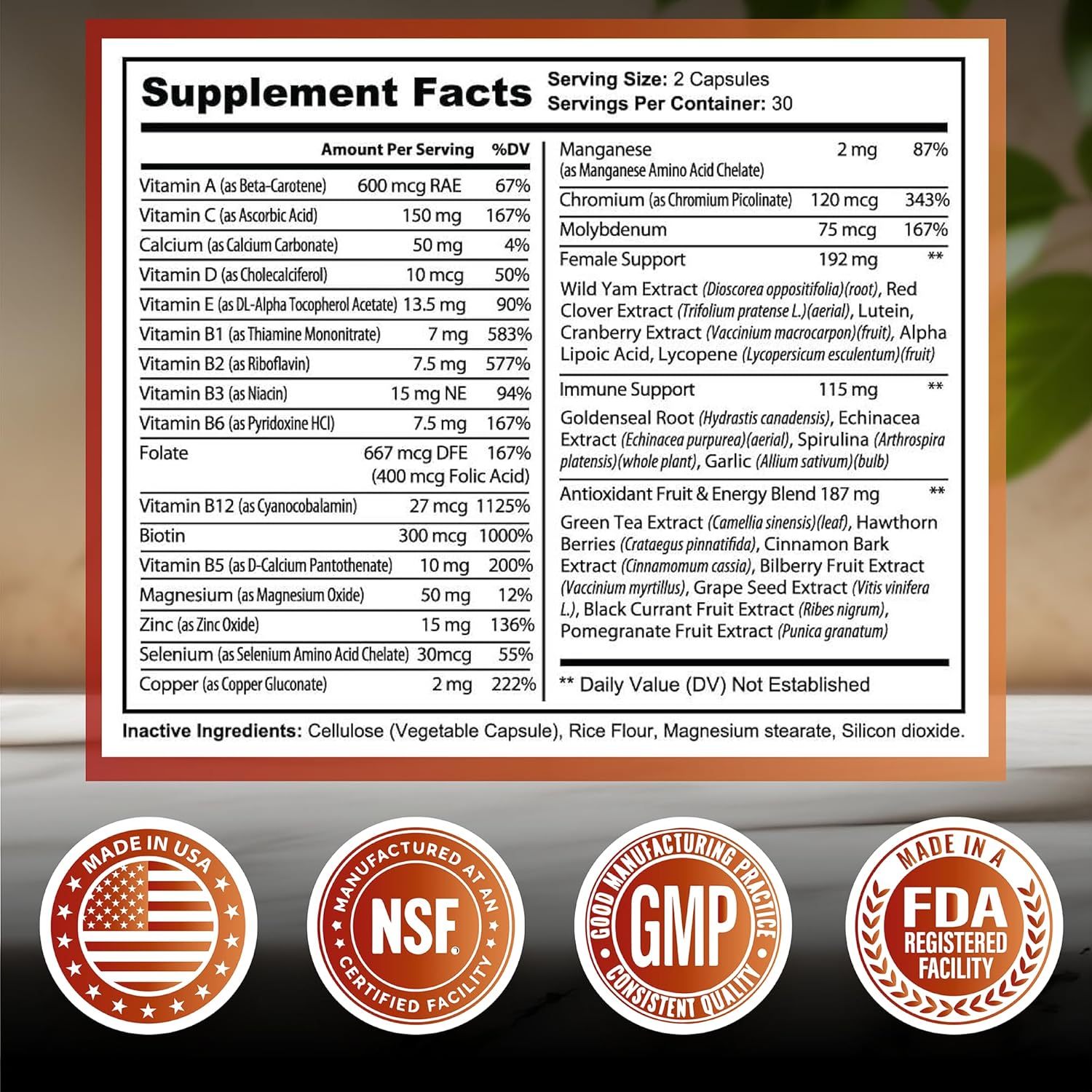 Wunderfit Labs Women's Multivitamin Capsules - 30 Servings, Daily Nutrition Supplement