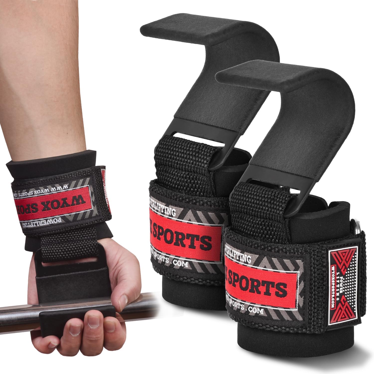 WYOX Weight Lifting Hooks with Thick Wrist Padding - Powerlifting Grips for Men & Women - Deadlift Support Straps for Gym Workouts