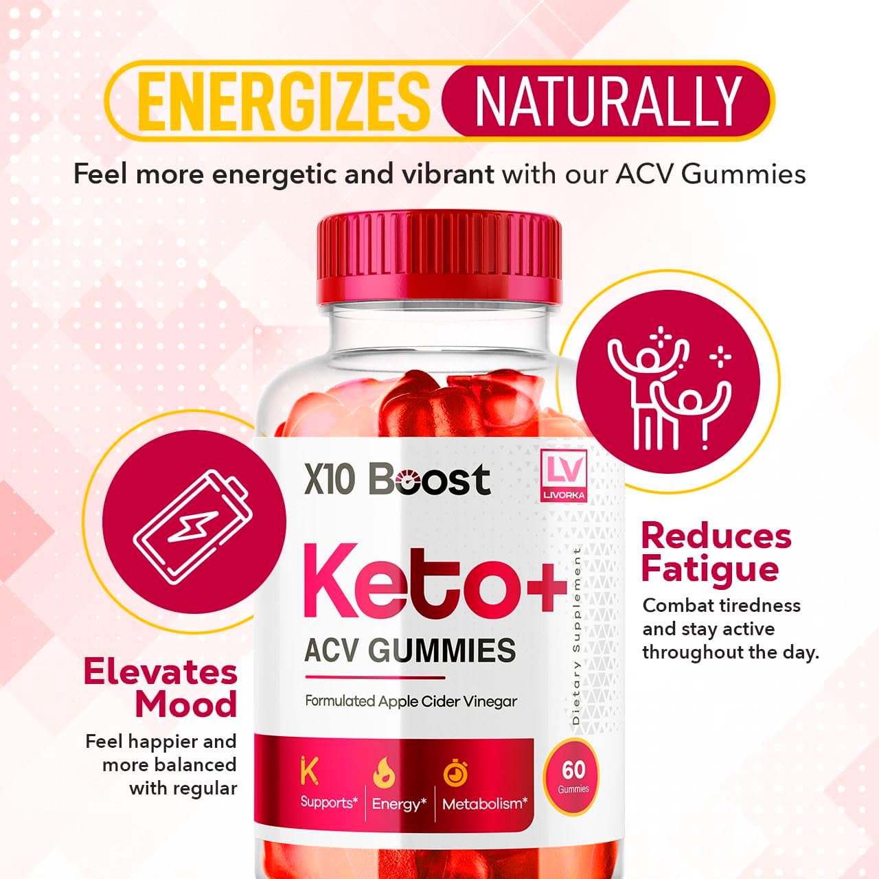 X10 Boost Keto ACV Gummies - 60 Gummies Pack for 30 Days - Advanced Formula with X10 Boost Technology