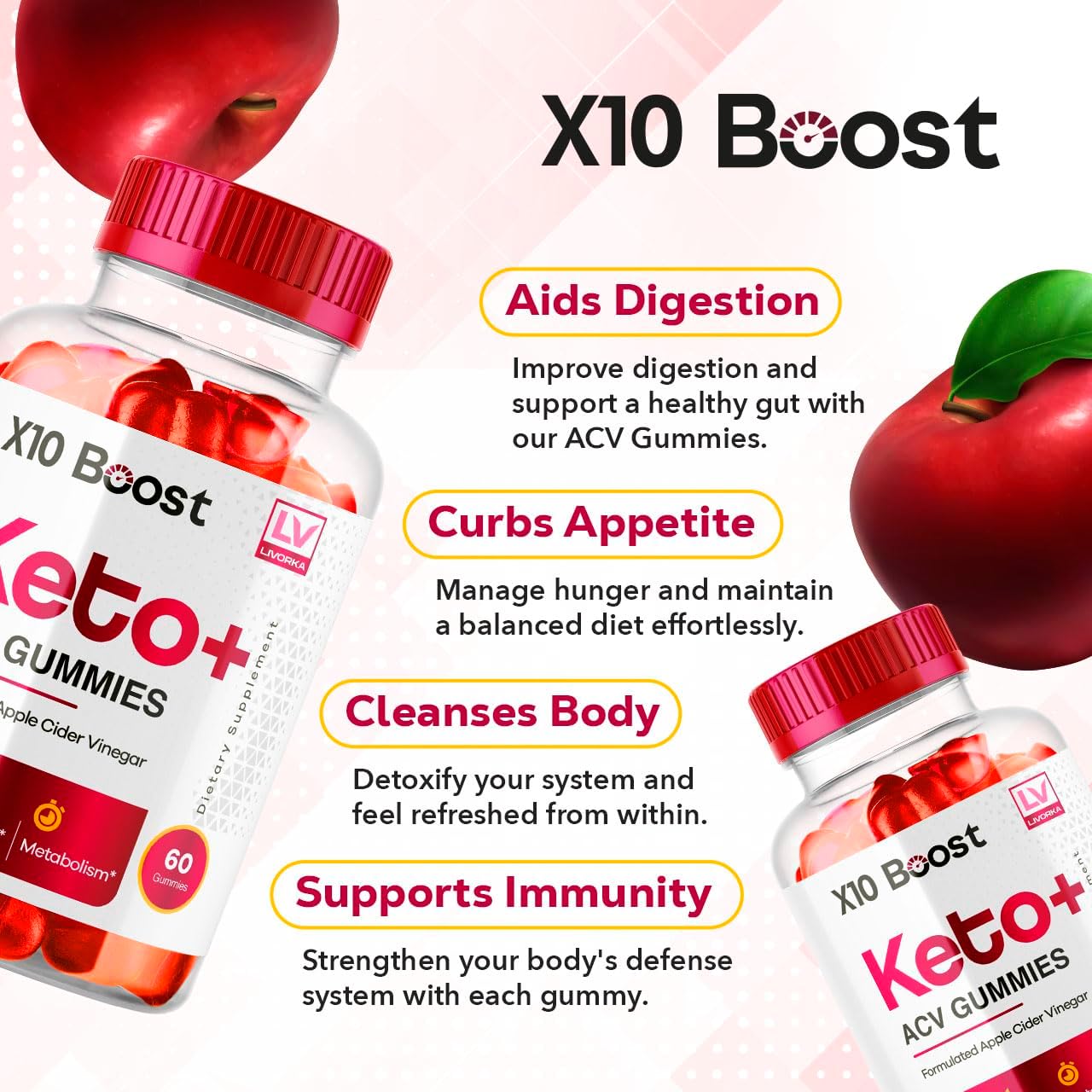 X10 Boost Keto ACV Gummies - 60 Gummies Pack for 30 Days - Advanced Formula with X10 Boost Technology