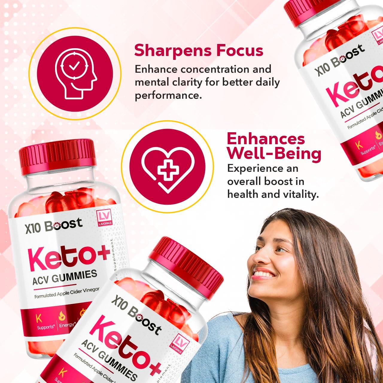 X10 Boost Keto ACV Gummies - 60 Gummies Pack for 30 Days - Advanced Formula with X10 Boost Technology