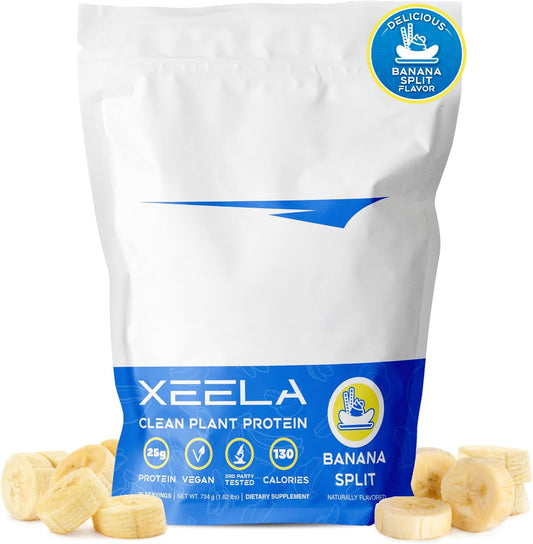 XEELA Banana Split Vegan Protein Powder - High Protein Pea Protein for Men & Women - Vitamins, Minerals, Non GMO, Dairy & Gluten Free, Low Carb & Low Fat - Independently Tested