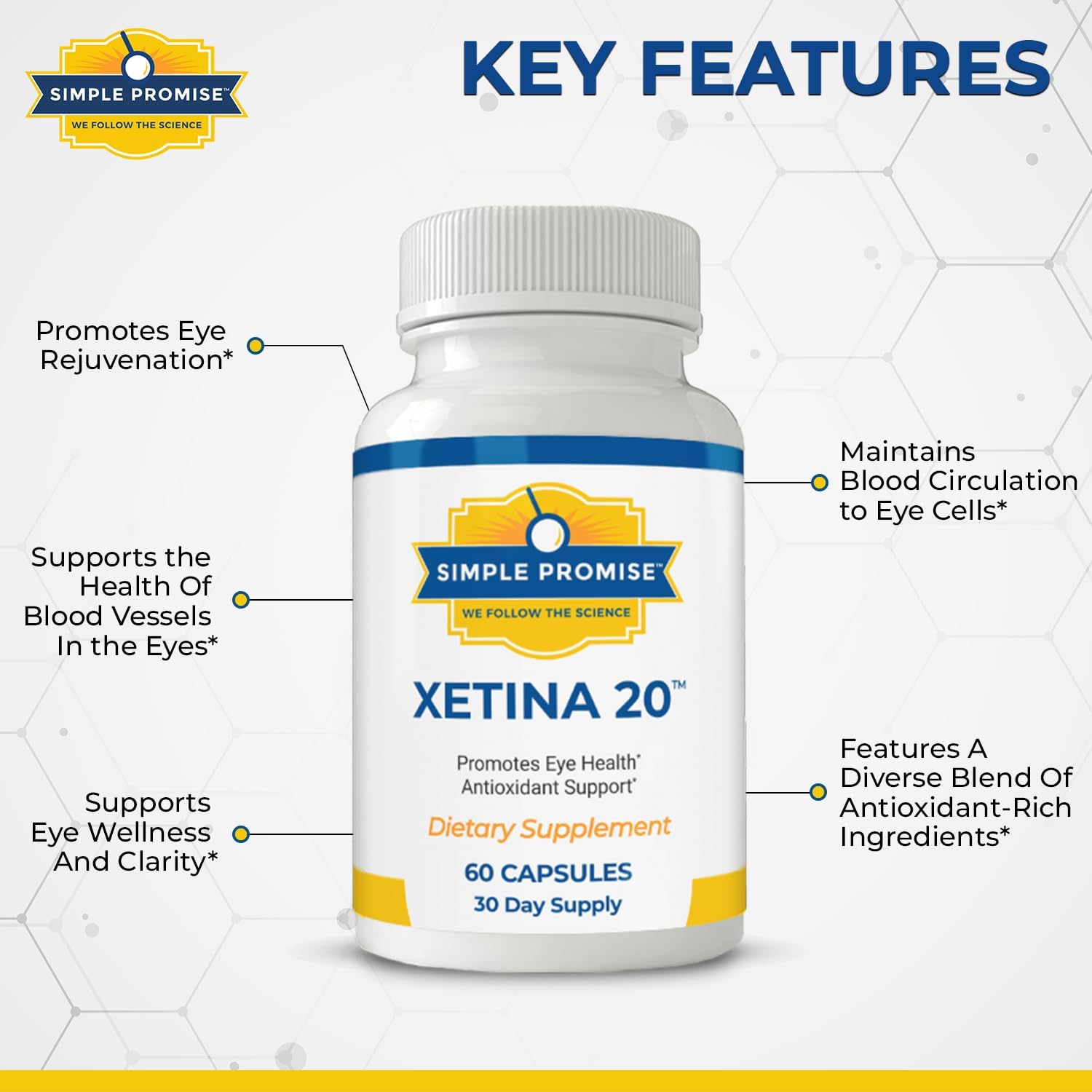 Xetina 20™ Lutein and Zeaxanthin Supplements - Eye Health Support with Vitamins E, Eyebright, Zinc - 60 Capsules