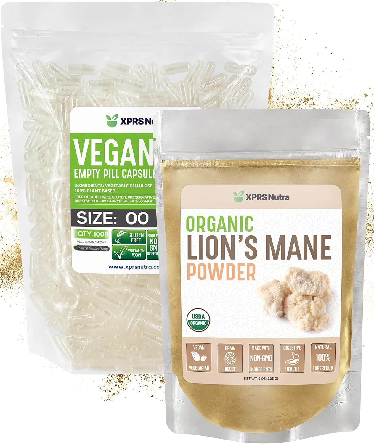 XPRS Nutra Organic Lion's Mane 8 Ounce DIY Supplement Kit for Size 00 Empty Capsules