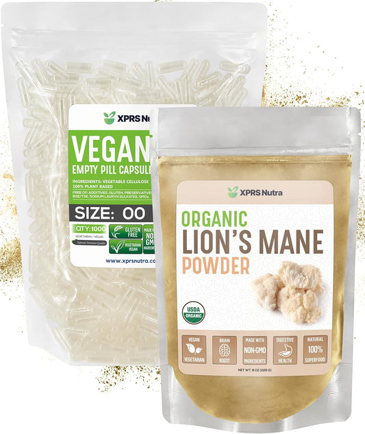 XPRS Nutra Organic Lion's Mane 8 Ounce DIY Supplement Kit for Size 00 Empty Capsules