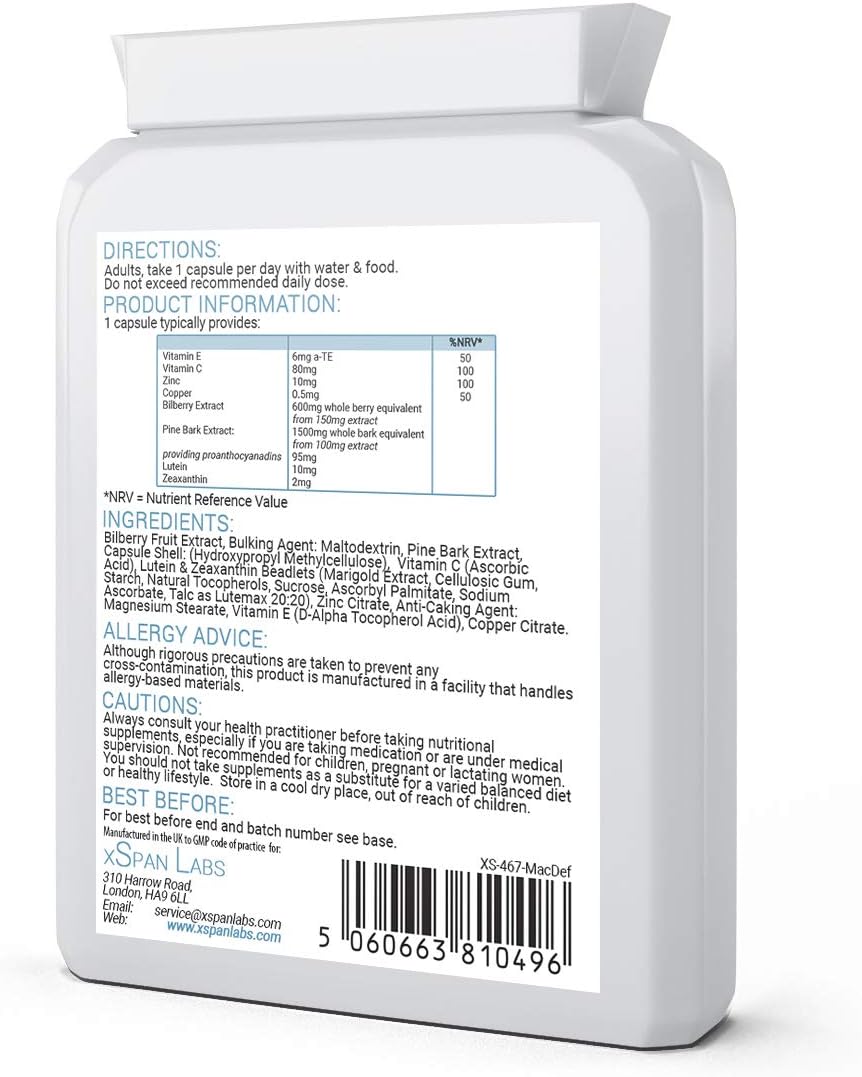 Xspan Labs MacuBoost All-in-ONE AREDS 2 Plus Formula - 60 Days Supply with Lutein, Zeaxanthin, Bilberry, and Pine Bark for Eyes and Macular Health