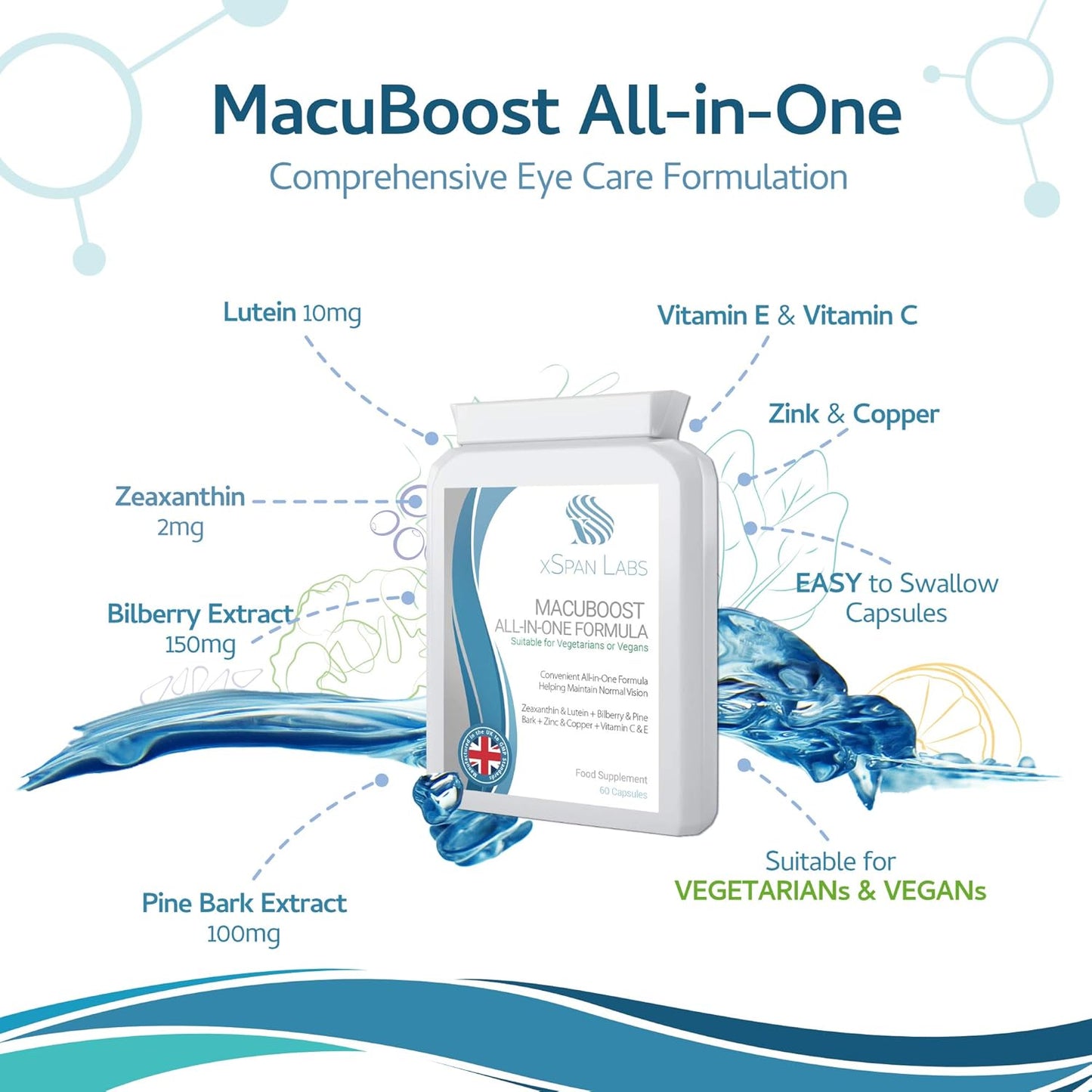 Xspan Labs MacuBoost All-in-ONE AREDS 2 Plus Formula - 60 Days Supply with Lutein, Zeaxanthin, Bilberry, and Pine Bark for Eyes and Macular Health