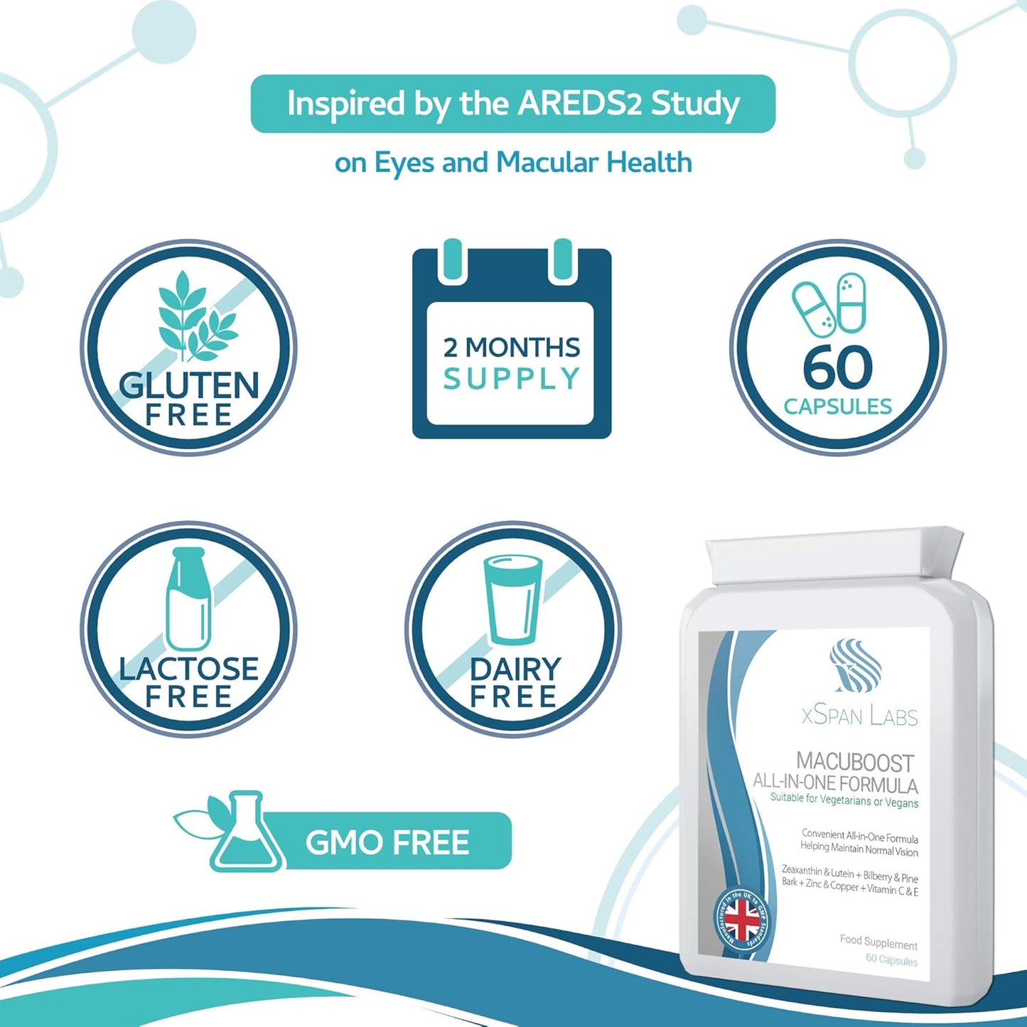 Xspan Labs MacuBoost All-in-ONE AREDS 2 Plus Formula - 60 Days Supply with Lutein, Zeaxanthin, Bilberry, and Pine Bark for Eyes and Macular Health