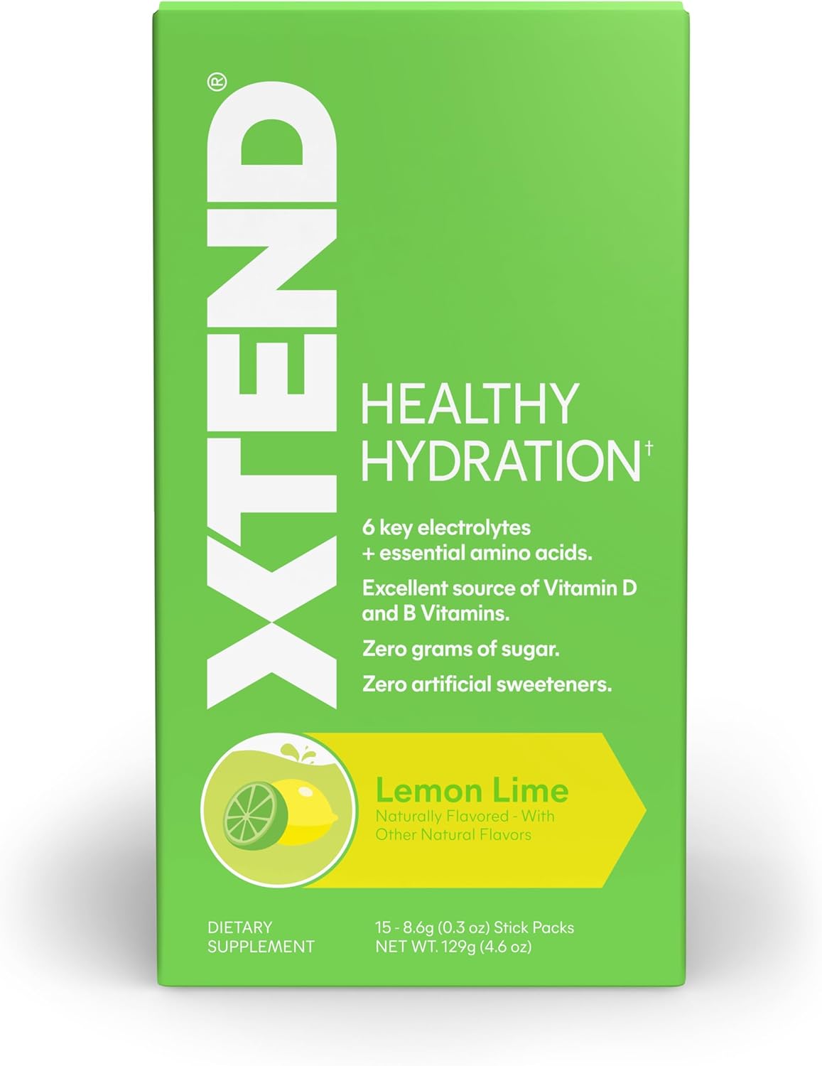 Xtend Healthy Hydration Lemon Lime Powder Packets - Zero Sugar Drink Mix with 6 Electrolytes & Amino Acids - NSF Certified - 15 Sticks