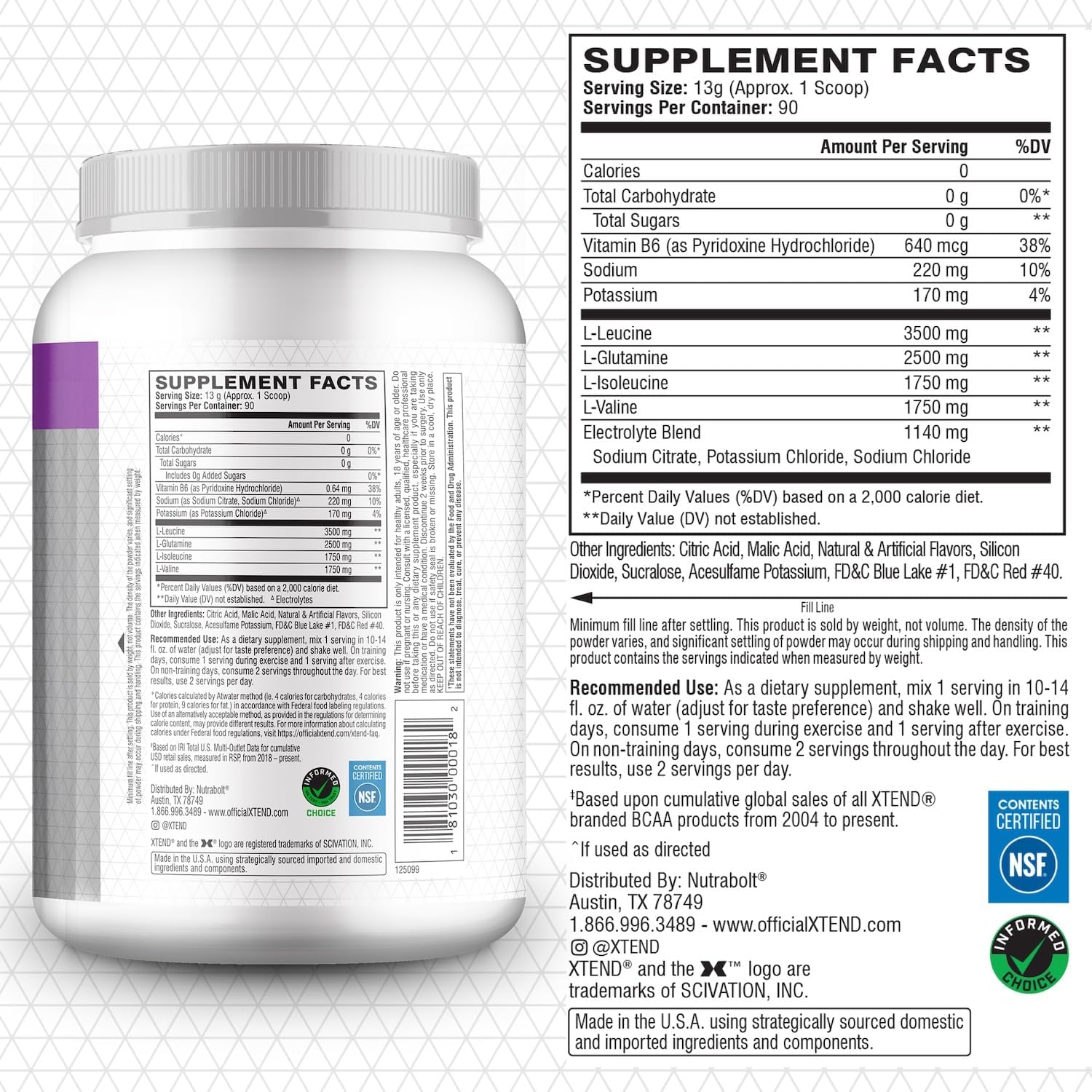 Xtend Original BCAA Powder - Sugar Free Post Workout Drink with Amino Acids, 90 Servings for Muscle Recovery