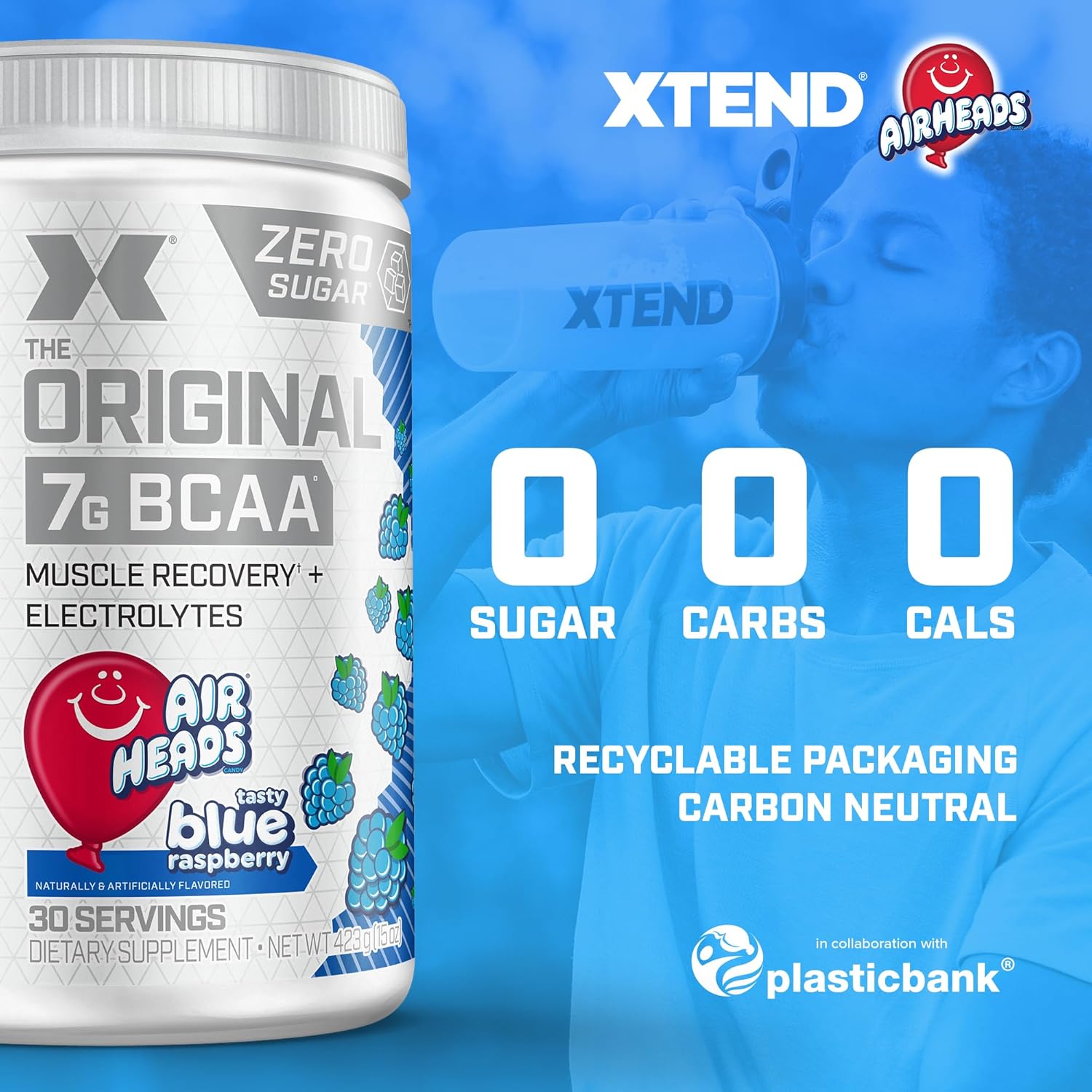 Xtend Original BCAA Powder Airheads Candy Flavor - Sugar Free Post Workout Drink - Muscle Recovery with Amino Acids for Men & Women - 30 Servings
