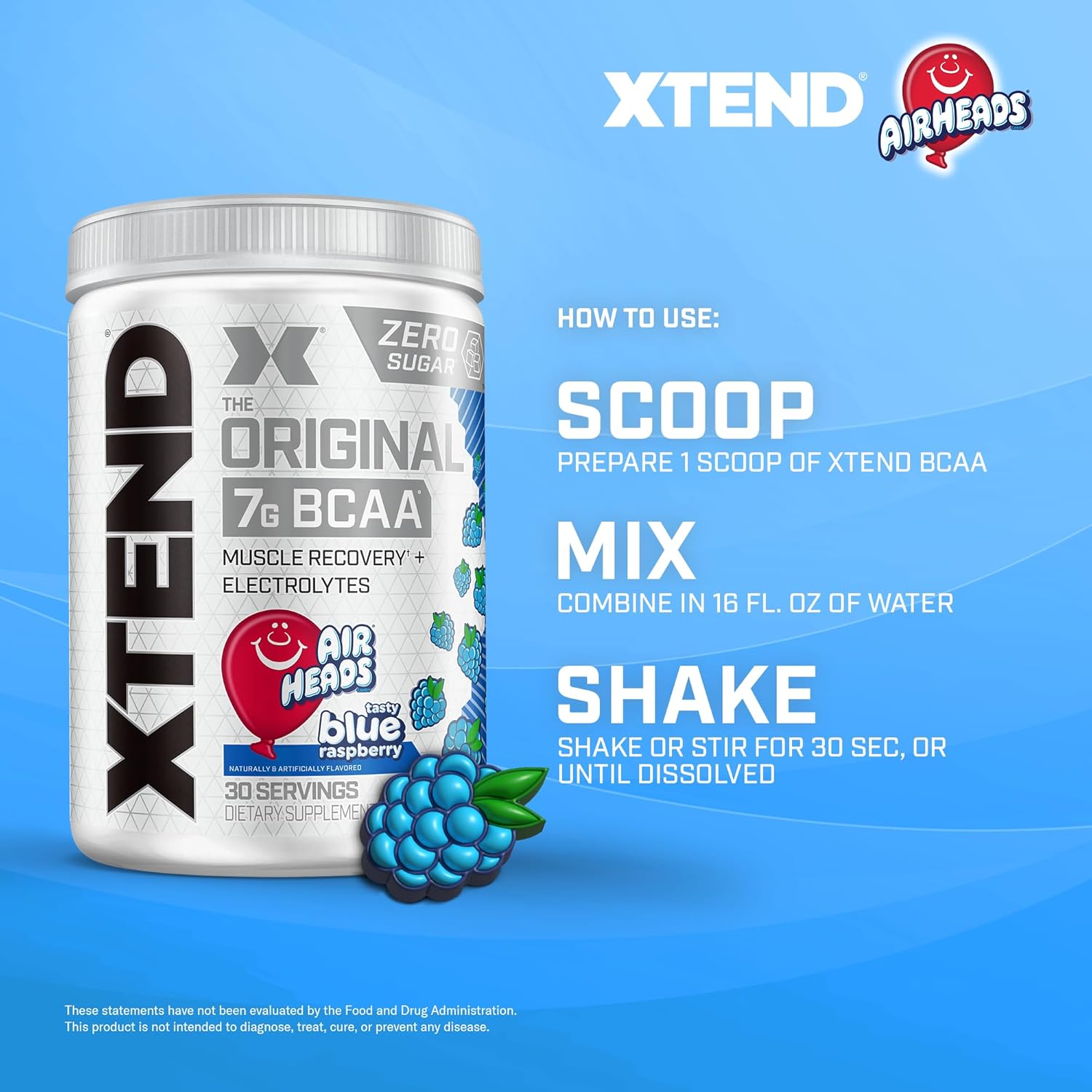 Xtend Original BCAA Powder Airheads Candy Flavor - Sugar Free Post Workout Drink - Muscle Recovery with Amino Acids for Men & Women - 30 Servings
