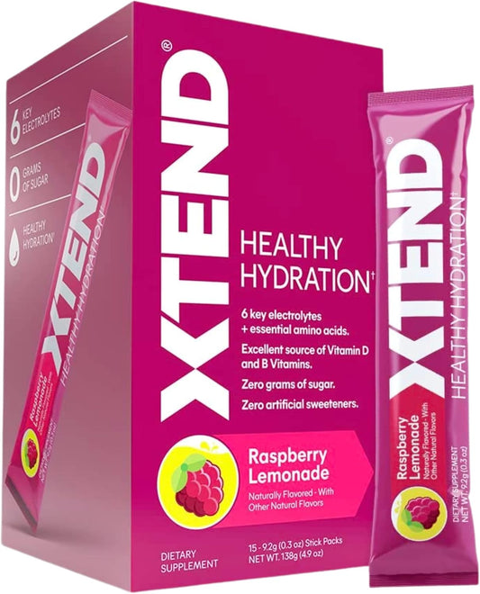 XTEND Raspberry Lemonade Hydration Powder Packets | Sugar-Free Electrolyte Drink Mix | Amino Acids | NSF Certified Sport | 15 Sticks