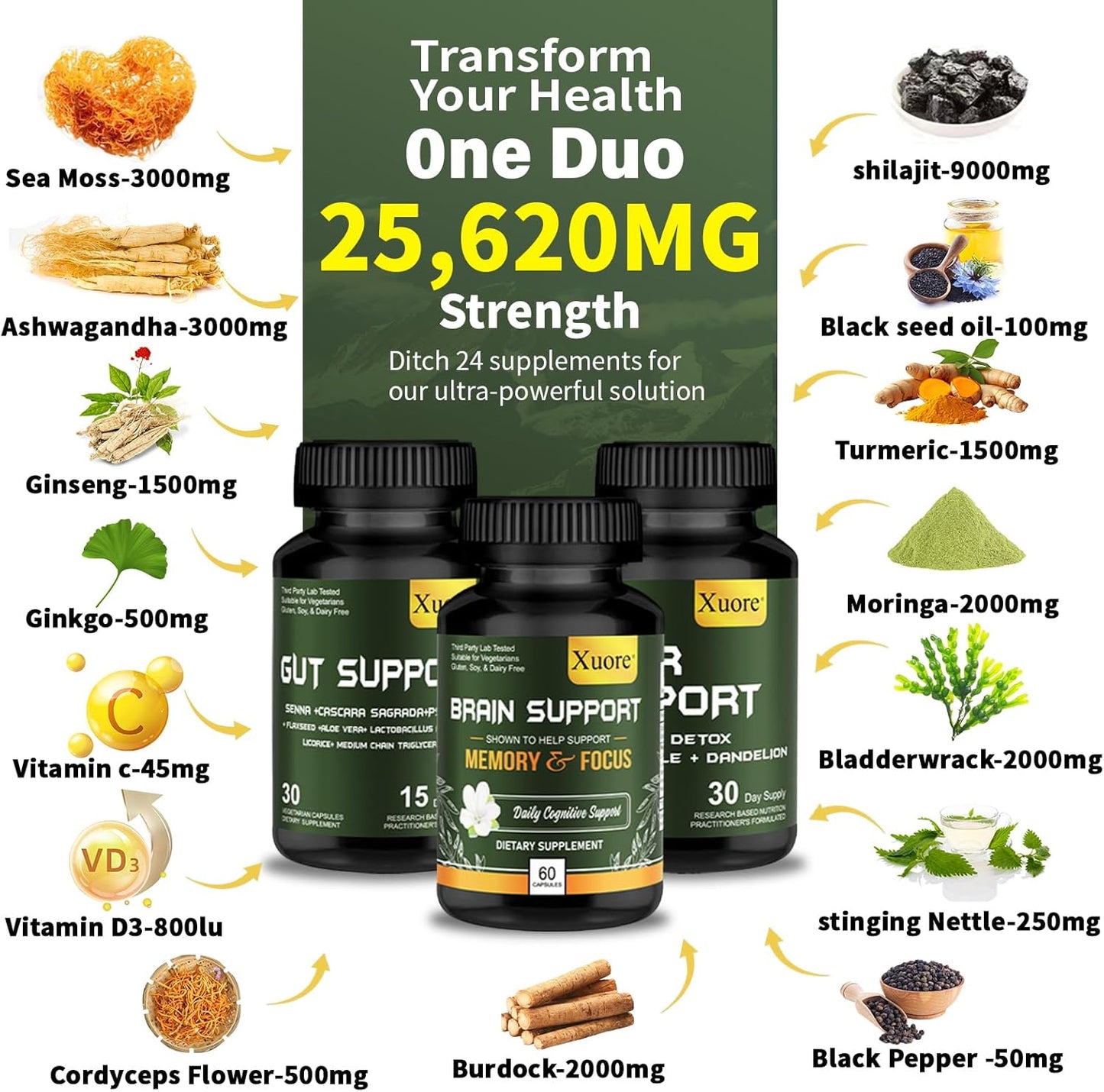 Xuore Liver Renew Cleanse Detox & Gut Support Supplement for Men & Women - Advanced Brain Nootropic Formula
