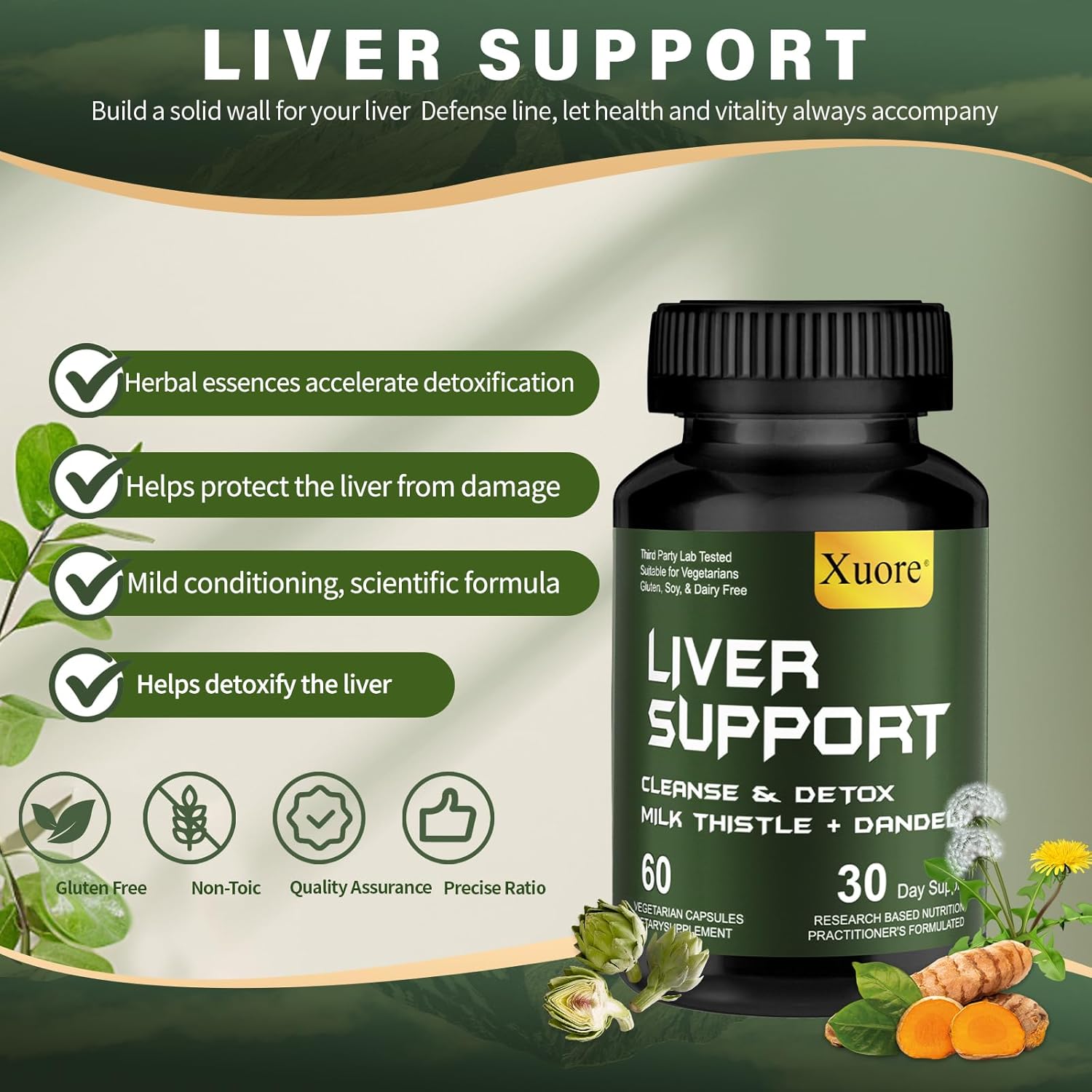 Xuore Liver Renew Cleanse Detox & Gut Support Supplement for Men & Women - Advanced Brain Nootropic Formula