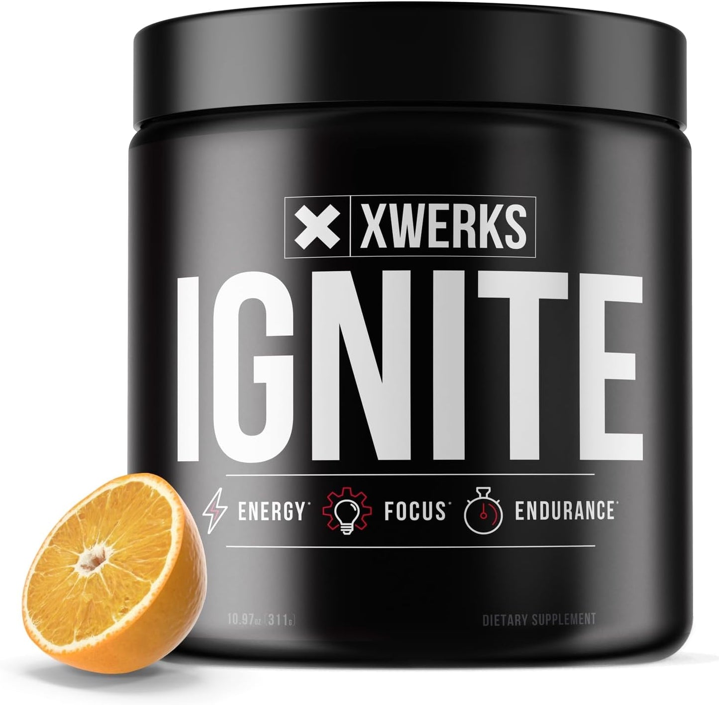 Xwerks Ignite Orange Pre-Workout Powder - Natural Keto Blend for Explosive Energy, Gluten-Free Stamina Boost with 150mg Caffeine - 30 Servings