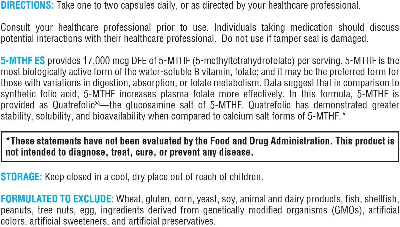 XYMOGEN 5-MTHF ES - High Potency Bioactive Folate Supplement with Quatrefolic - Supports Mood, Cardiovascular Health, and Methylation - L Methylfolate - 60 Capsules - BoostGo Australia