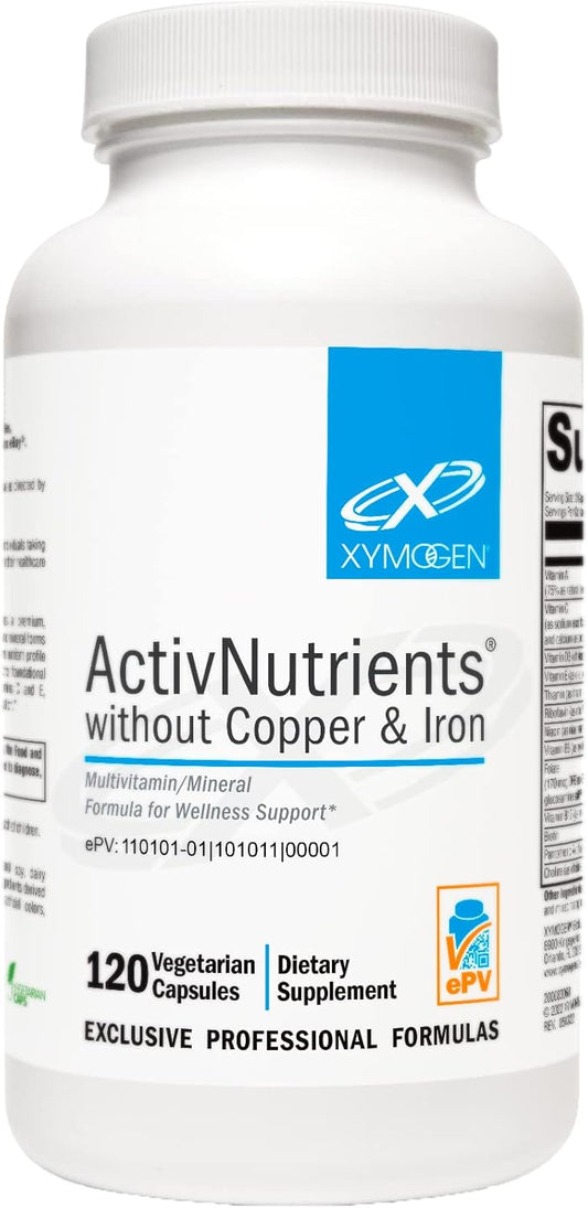 XYMOGEN ActivNutrients - Copper & Iron-Free Multimineral Multivitamin with Folate, B12, Zinc, Vitamin C, Beta Carotene, Selenium - Daily Supplement for Men and Women (120 Capsules)