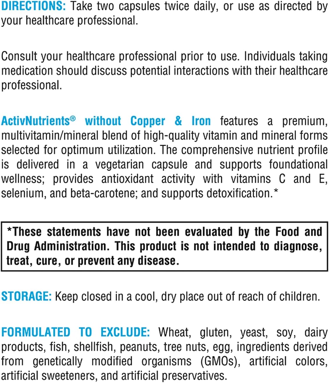 XYMOGEN ActivNutrients - Copper & Iron-Free Multimineral Multivitamin with Folate, B12, Zinc, Vitamin C, Beta Carotene, Selenium - Daily Supplement for Men and Women (120 Capsules)