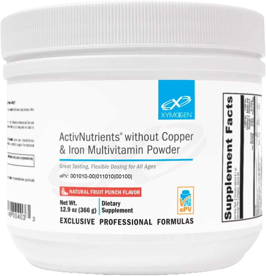 XYMOGEN ActivNutrients Fruit Punch Multivitamin Powder - Copper & Iron Free (12.9 oz)