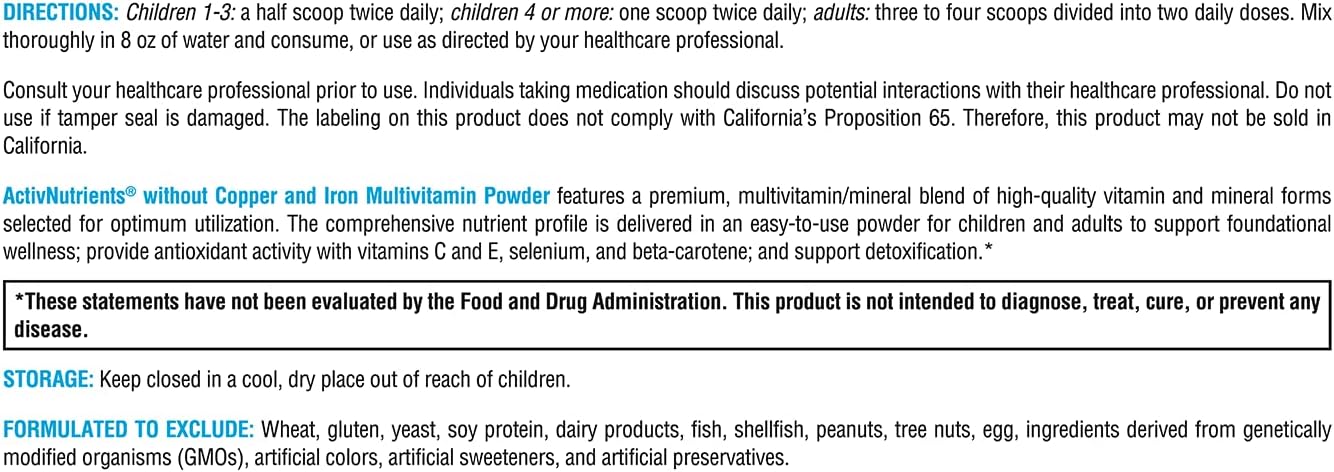 XYMOGEN ActivNutrients Fruit Punch Multivitamin Powder - Copper & Iron Free (12.9 oz)