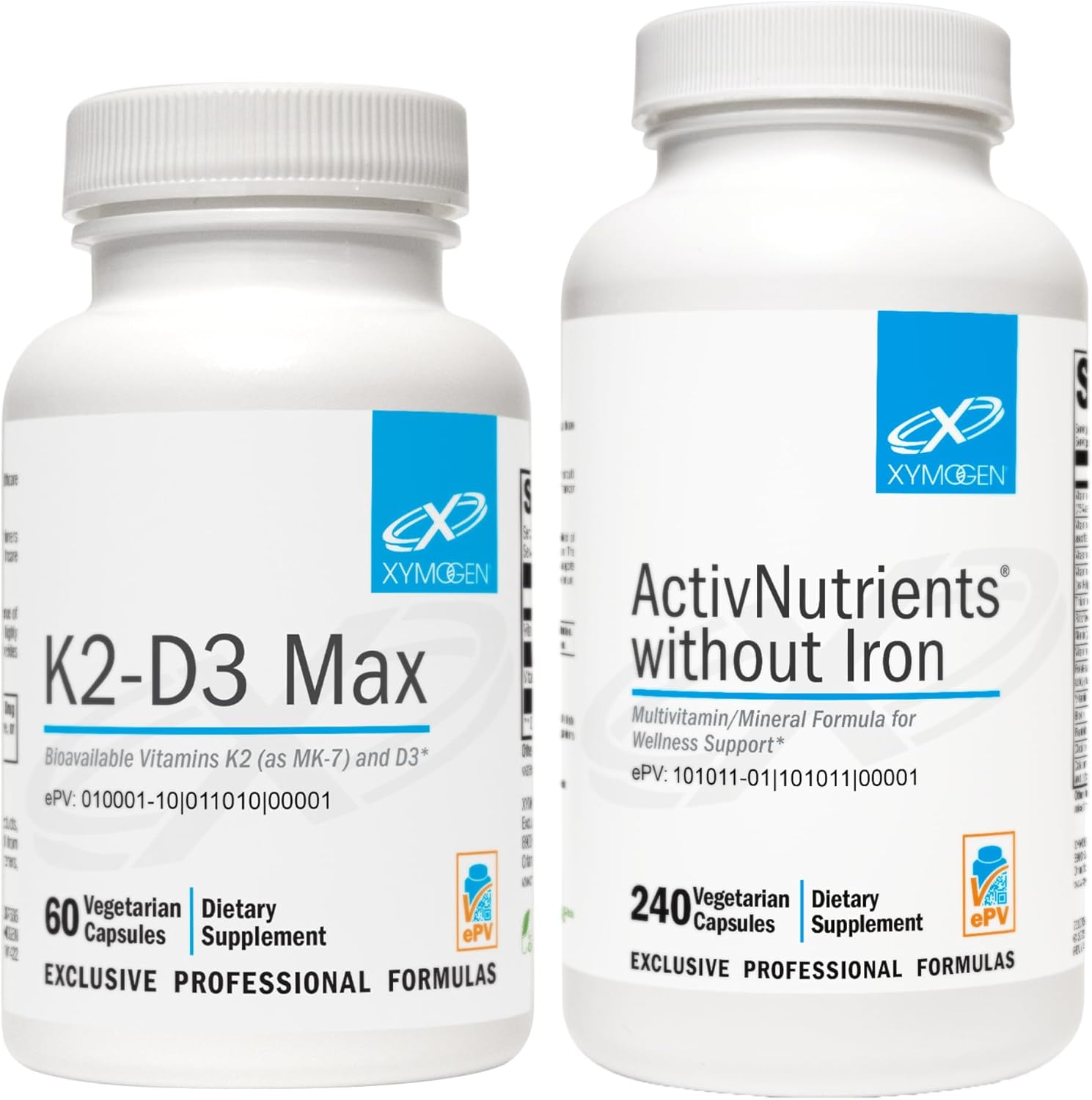 XYMOGEN ActivNutrients Without Iron & K2-D3 Max Bundle - Multivitamin for Energy & Mood Support with Vitamin D 5000 IU & K2
