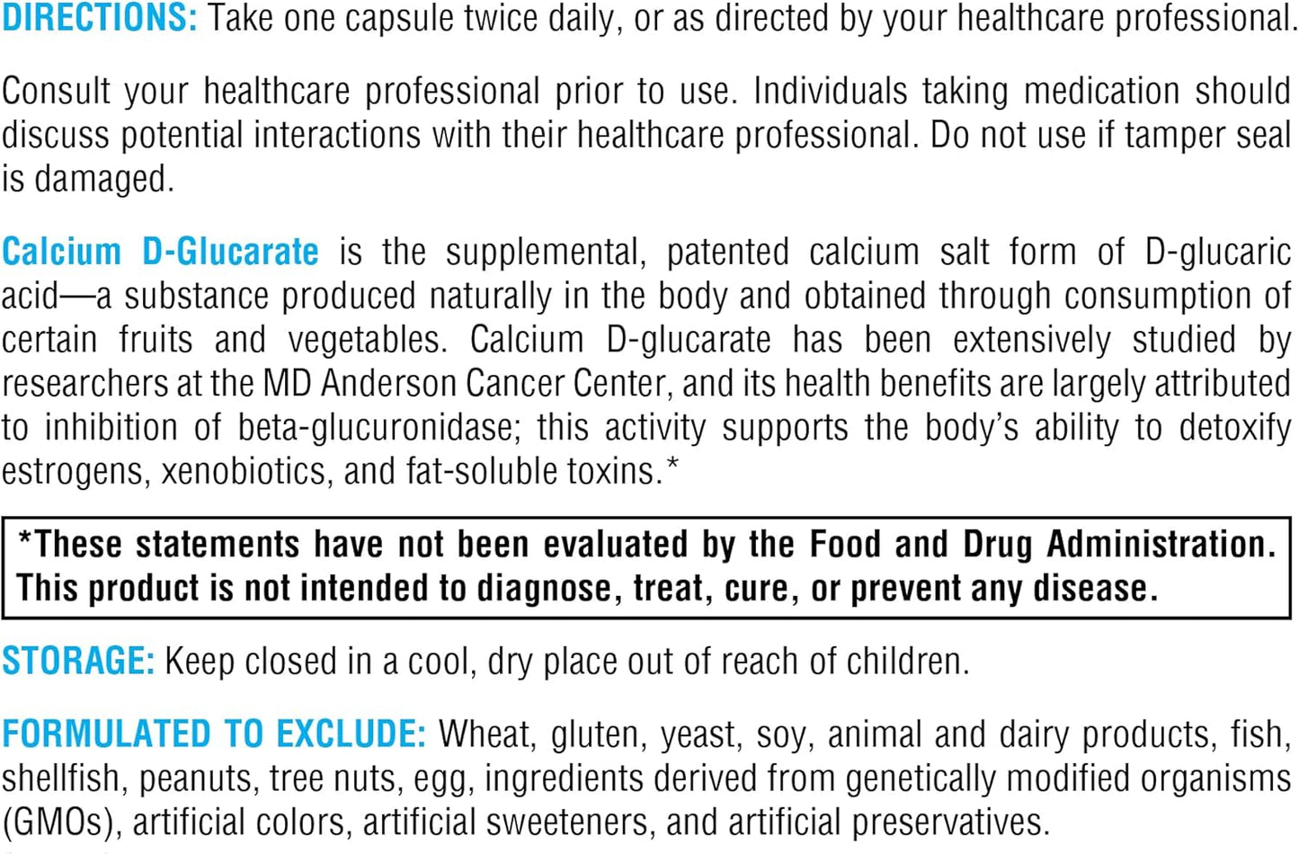 XYMOGEN Calcium D-Glucarate Supplement - 500mg Capsules for Healthy Detox of Fat-Soluble Toxins, Estrogen, and Androgens