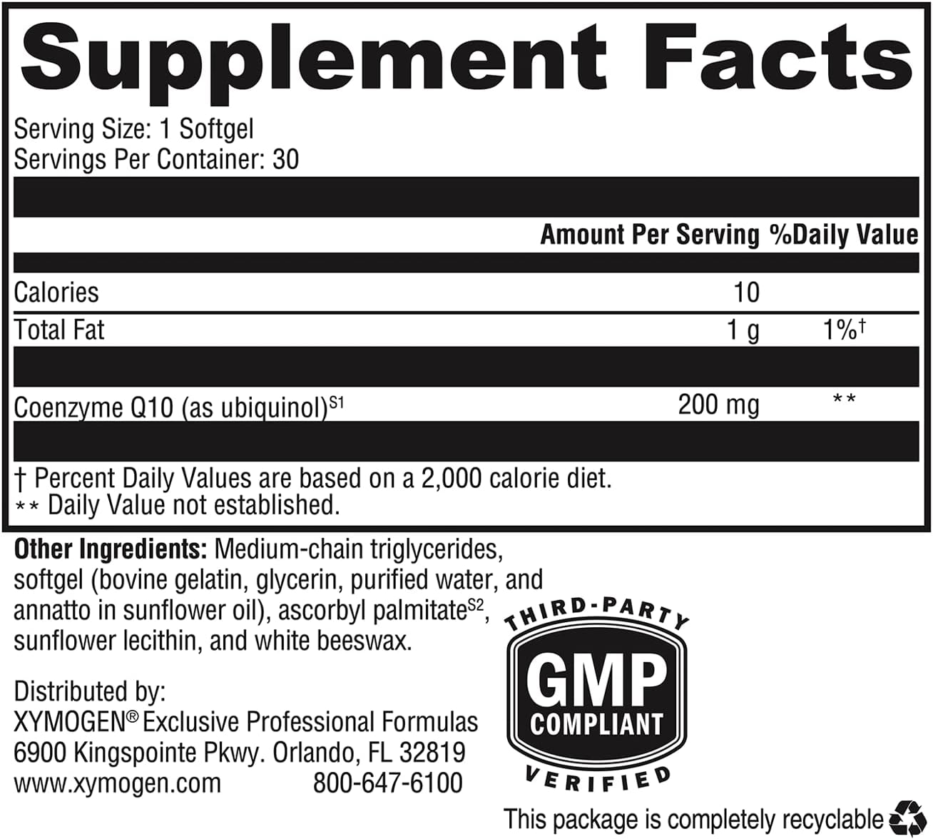 XYMOGEN CoQmax 200mg - Patented Stabilized CoQ10 Ubiquinol Softgels for Antioxidant, Cognitive, and Heart Health Support