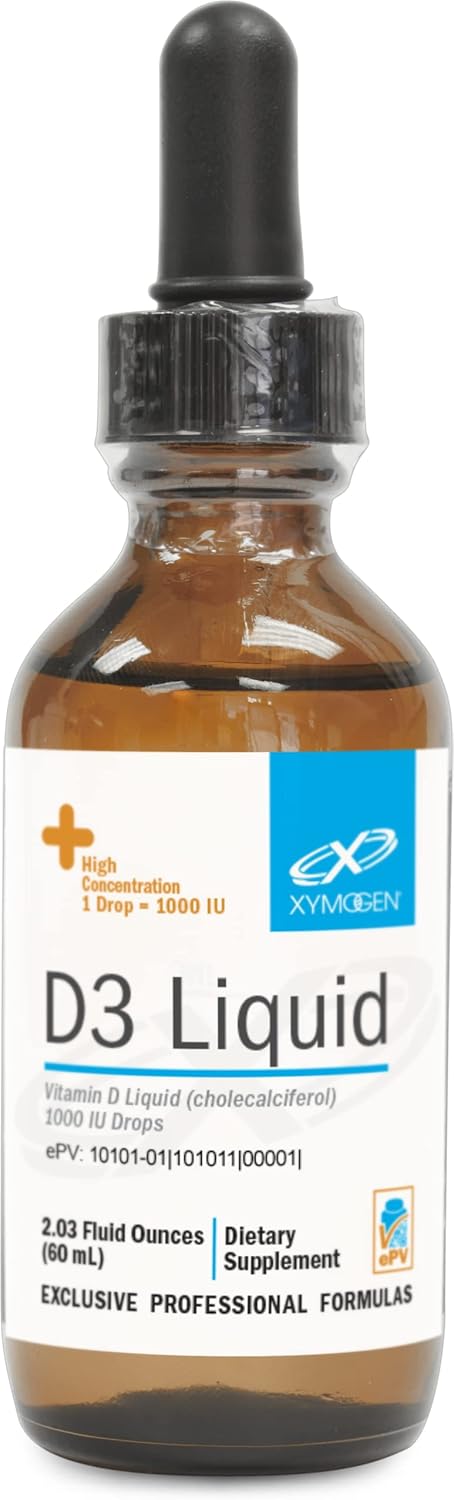 XYMOGEN D3 Liquid - Vitamin D3 Drops for Immune, Heart, and Bone Health - 1000 IU per Drop - Enhanced Absorption - 2.03 oz Bottle (1500 Servings)