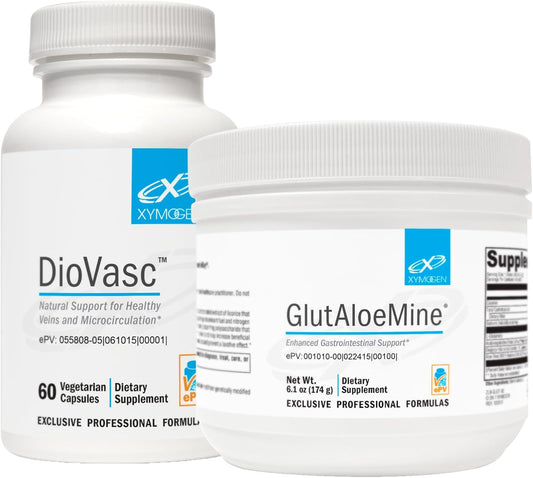 XYMOGEN DioVasc Capsules + GlutAloeMine Powder Bundle - Diosmin for Healthy Veins, Microcirculation + L Glutamine for Gut Health - BoostGo Australia