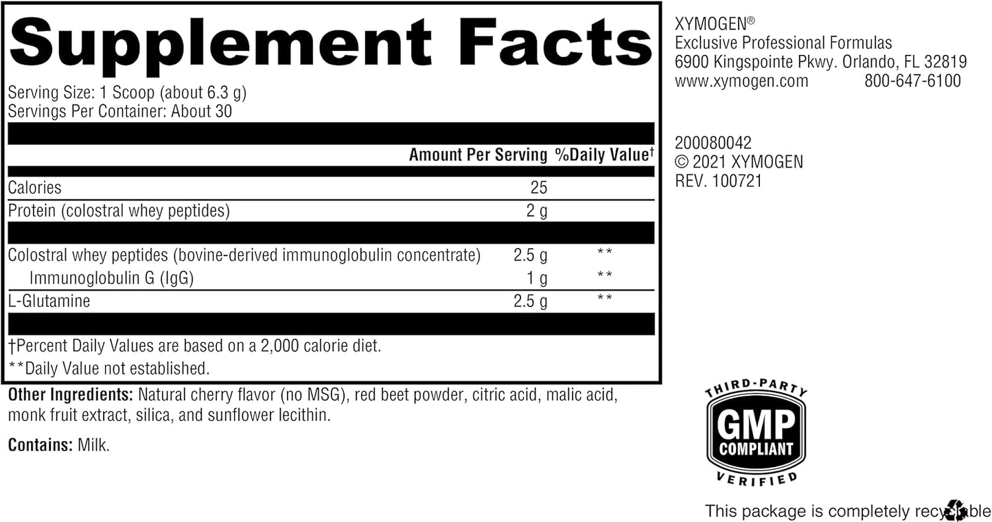 XYMOGEN GI Protect Powder - Immune Support for GI Health, Cytokine Balance, and Tissue Repair - L-Glutamine Supplement - Cherry Flavor - 6.67 oz