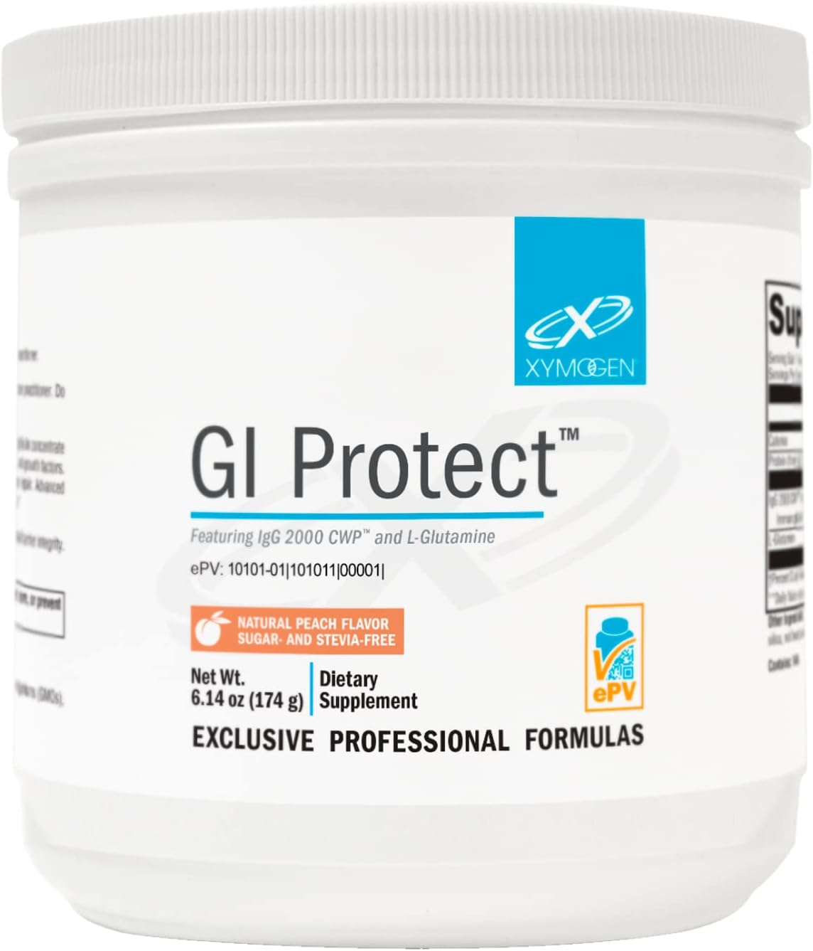 XYMOGEN GI Protect Powder Supplement - Peach Flavor, 6.14 oz - Supports GI Lining, Gut Health, Immune Health, and Tissue Repair - Sugar and Stevia Free - Boosts Cytokine Balance and IgG Immunoglobulin