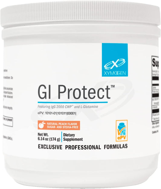 XYMOGEN GI Protect Powder Supplement - Peach Flavor, 6.14 oz - Supports GI Lining, Gut Health, Immune Health, and Tissue Repair - Sugar and Stevia Free - Boosts Cytokine Balance and IgG Immunoglobulin