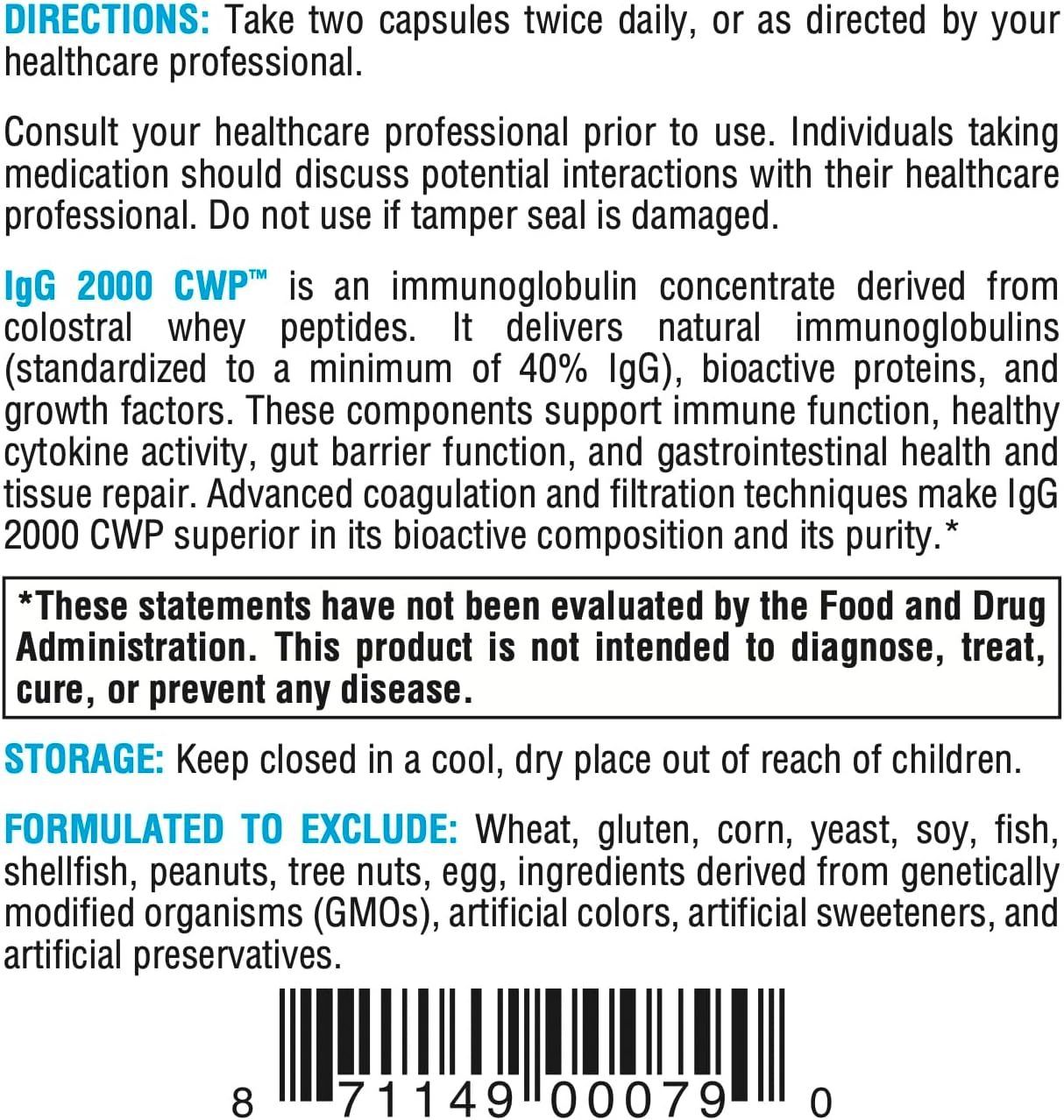 XYMOGEN IgG 2000 CWP - Colostral Whey Peptide Immunoglobulin Concentrate for Gut Health and Immune Support (120 Capsules)