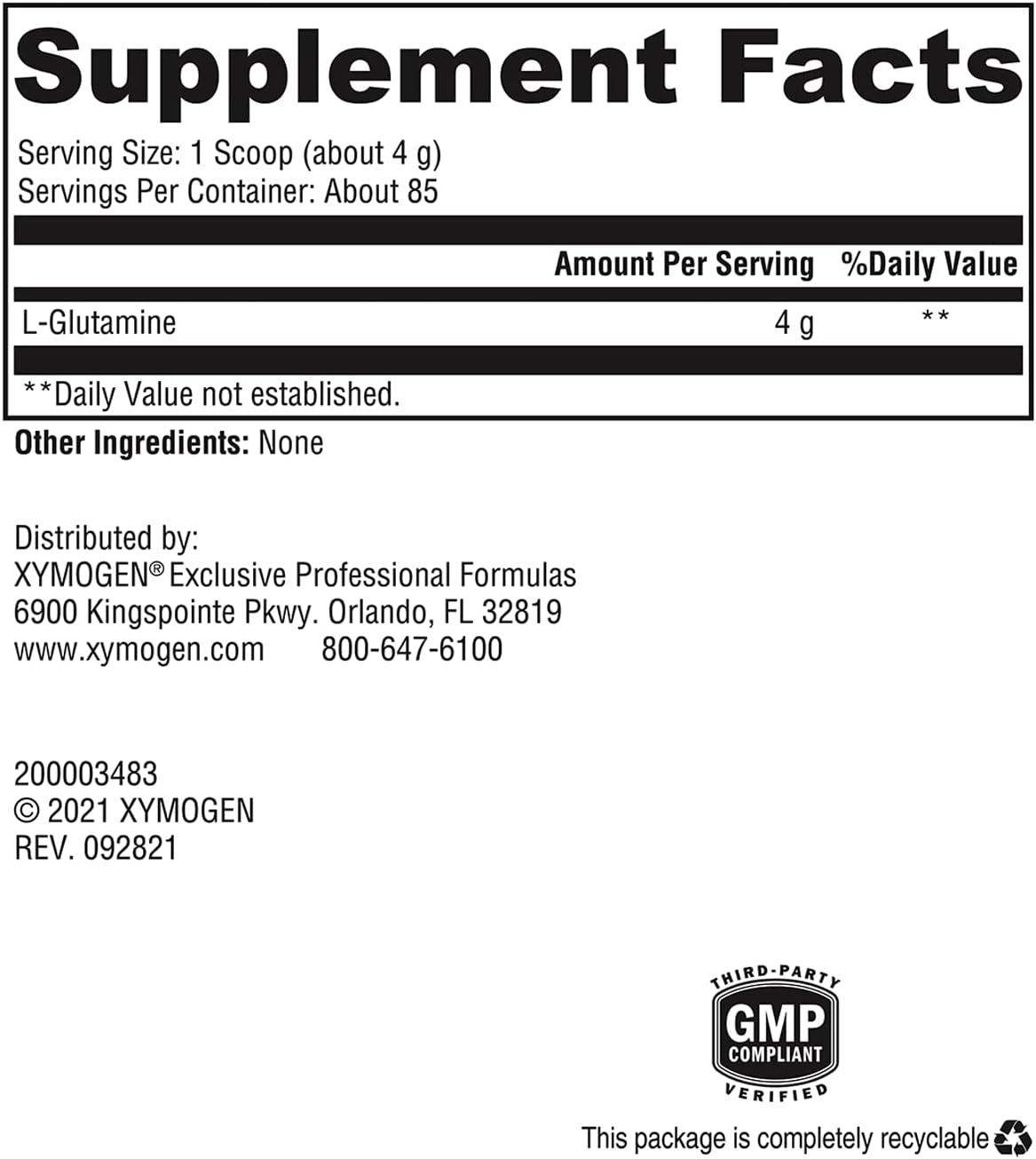 XYMOGEN L-Glutamine Powder Supplement - Boosts Cellular, Immune, and Gut Health - Enhances Muscle Mass with 4000mg L-Glutamine (12 oz / 85 Servings)