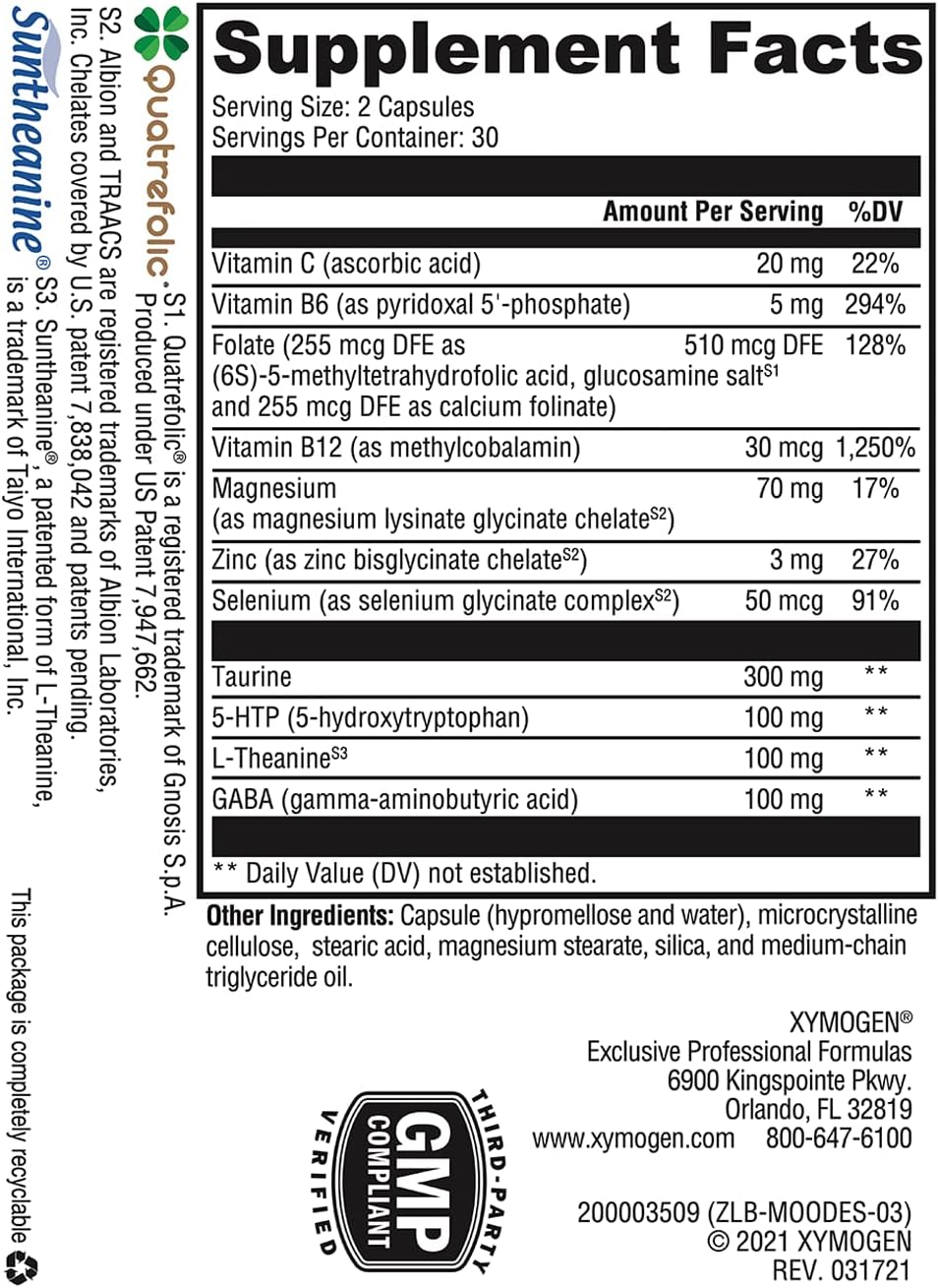 XYMOGEN Mood Food ES - Natural Supplement for Relaxation, Calmness, and Mood Balance - 60 Capsules
