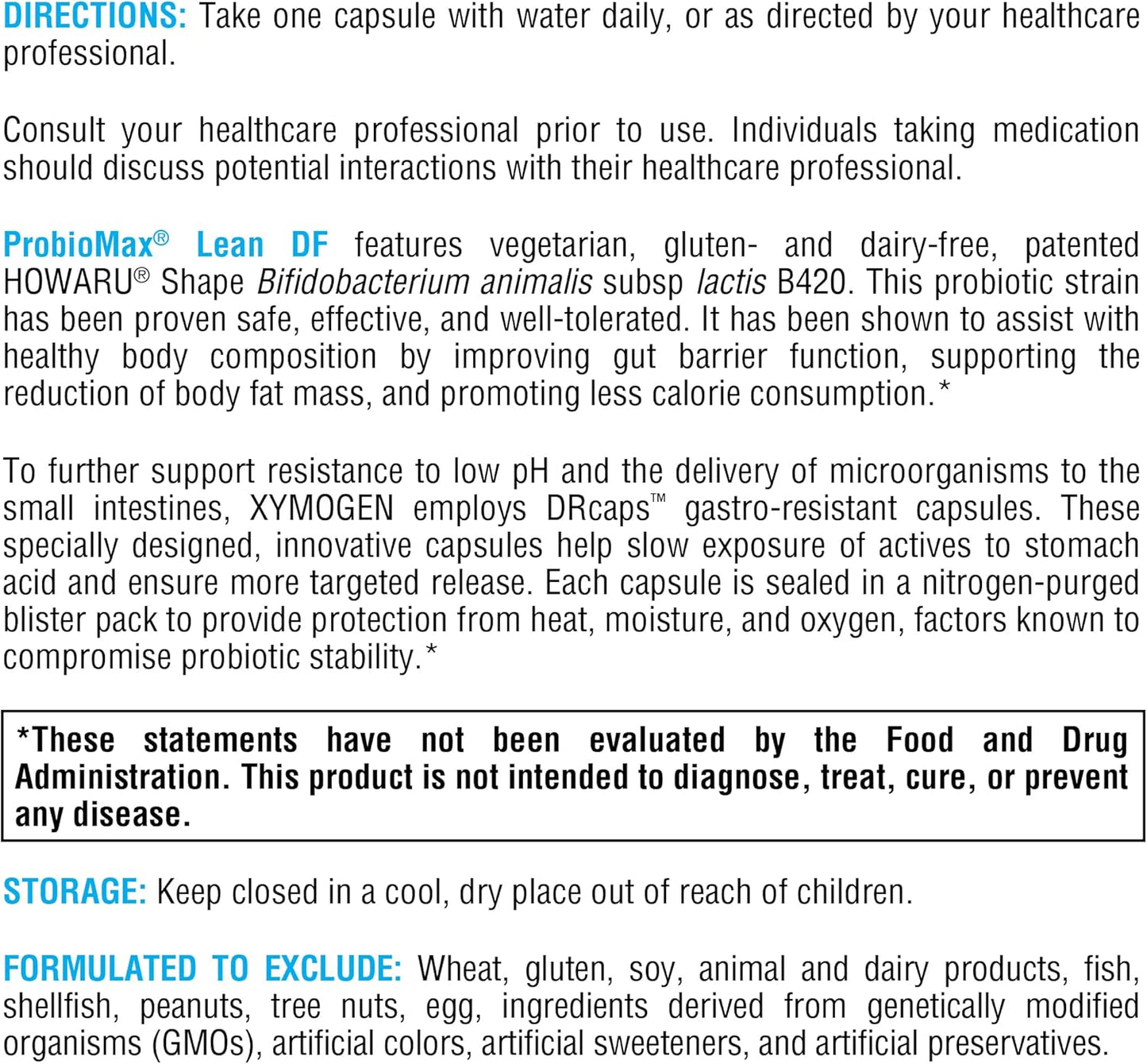 XYMOGEN ProbioMax Lean DF - B420 Probiotic Supplement for Gut Barrier Support (30 Capsules)