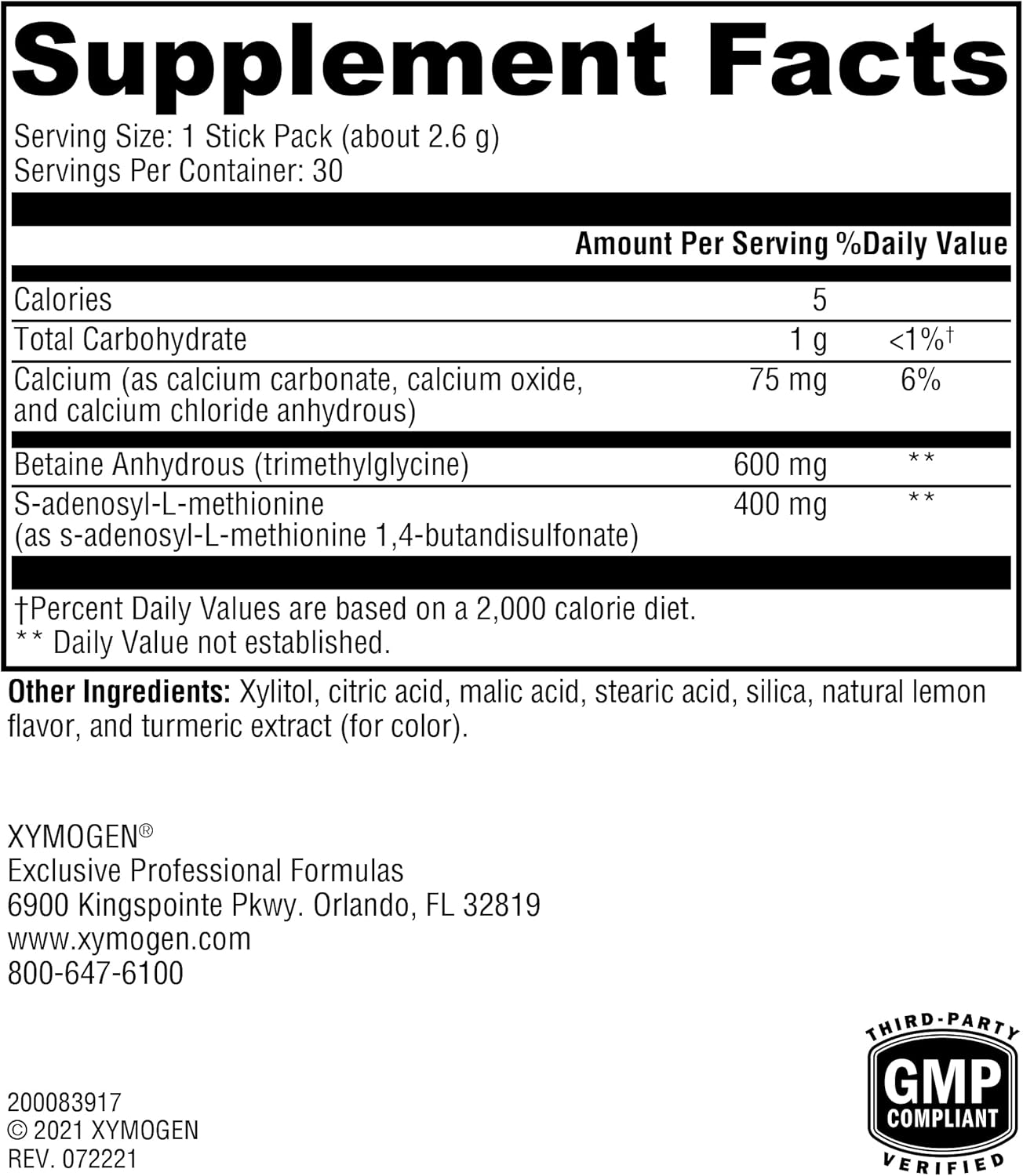 XYMOGEN SAM-e & TMG Supplement - Liver, Mood, and Joint Support - Gluten Free, Vegan, Non GMO - 30 Servings