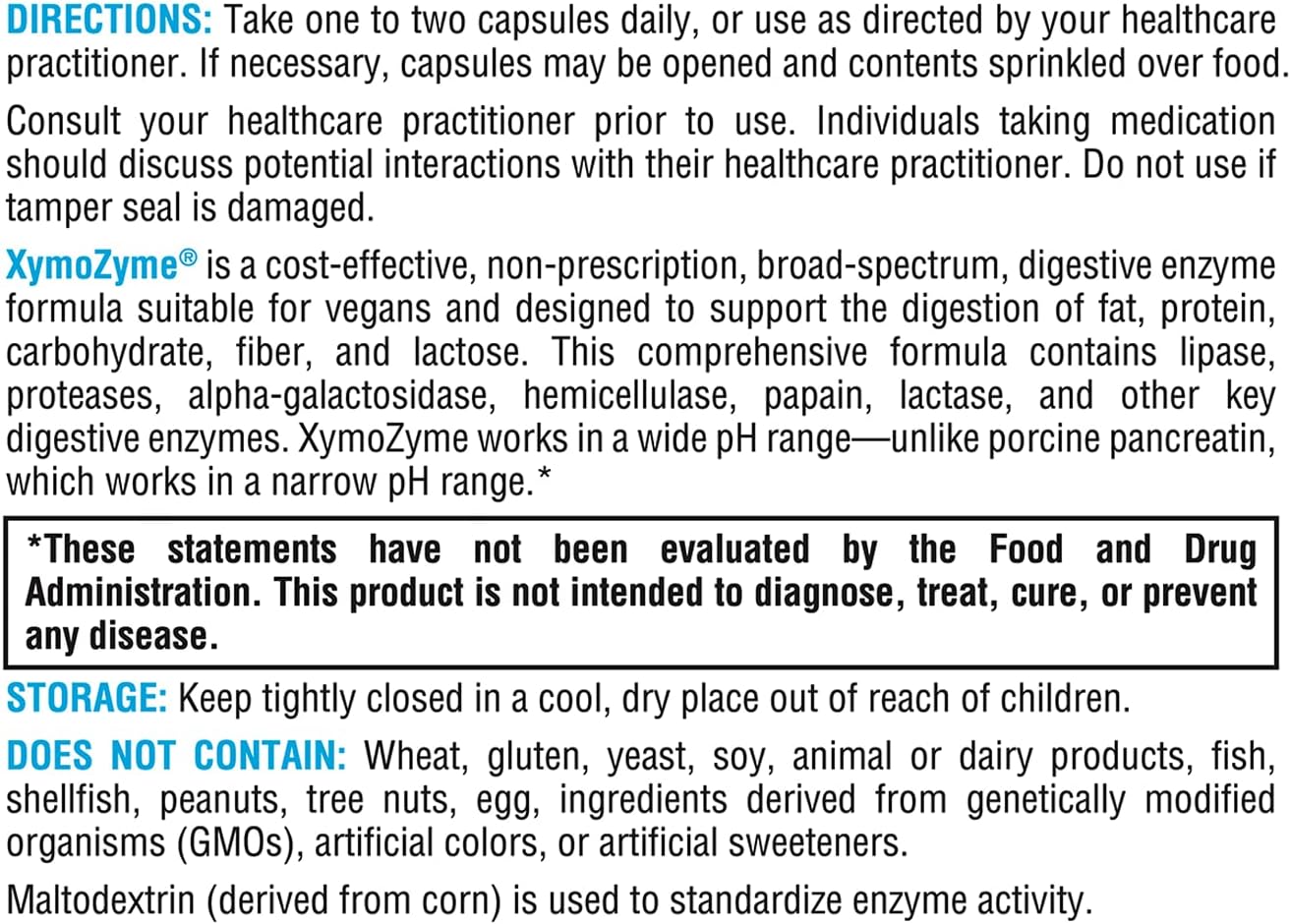 XYMOGEN XymoZyme - Vegan Multi-Enzyme Supplement for Digestion - Plant-Based Enzymes for Gut Health & Nutrient Absorption - Supports Digestive Health - 60 Capsules