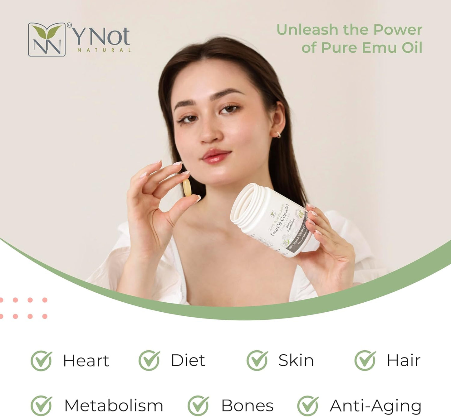 Y-Not Natural Emu Oil Capsules - Pharmaceutical Grade Supplement for Heart, Hair, Metabolism & Joints - 1000mg, 500 Capsules