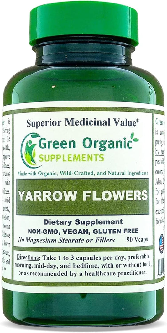 Yarrow Flower Green Organic Supplement - 90 VCaps, Non-GMO, Gluten-Free - Pack of 1