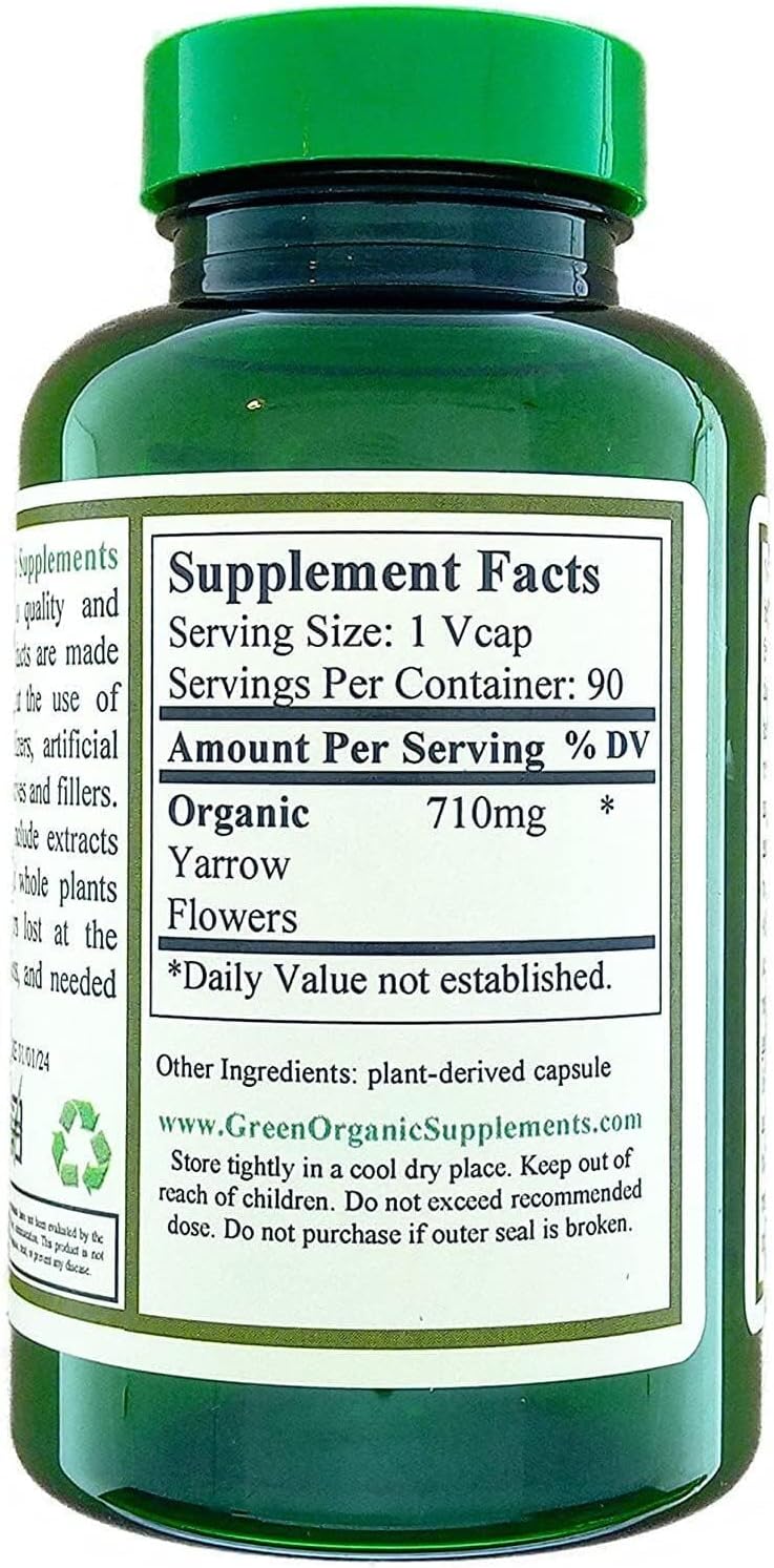 Yarrow Flower Green Organic Supplement - 90 VCaps, Non-GMO, Gluten-Free - Pack of 1