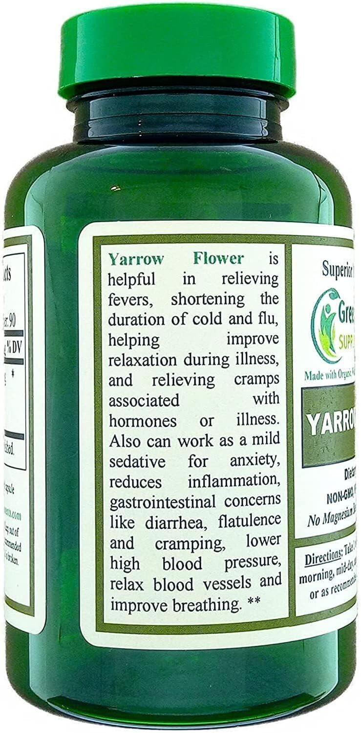 Yarrow Flower Green Organic Supplement - 90 VCaps, Non-GMO, Gluten-Free - Pack of 1