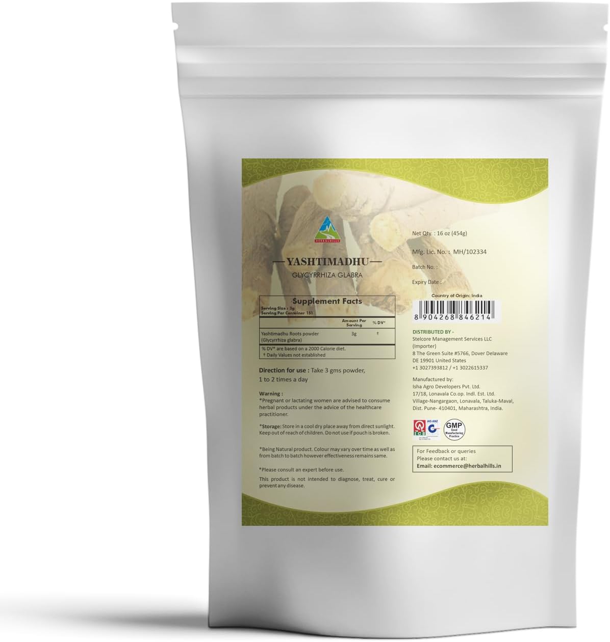 Yashtimadhu Powder - 16 Oz (454 G) | Pure Licorice Root Powder from Herbal Hills | Glycyrrhiza glabra Supplement