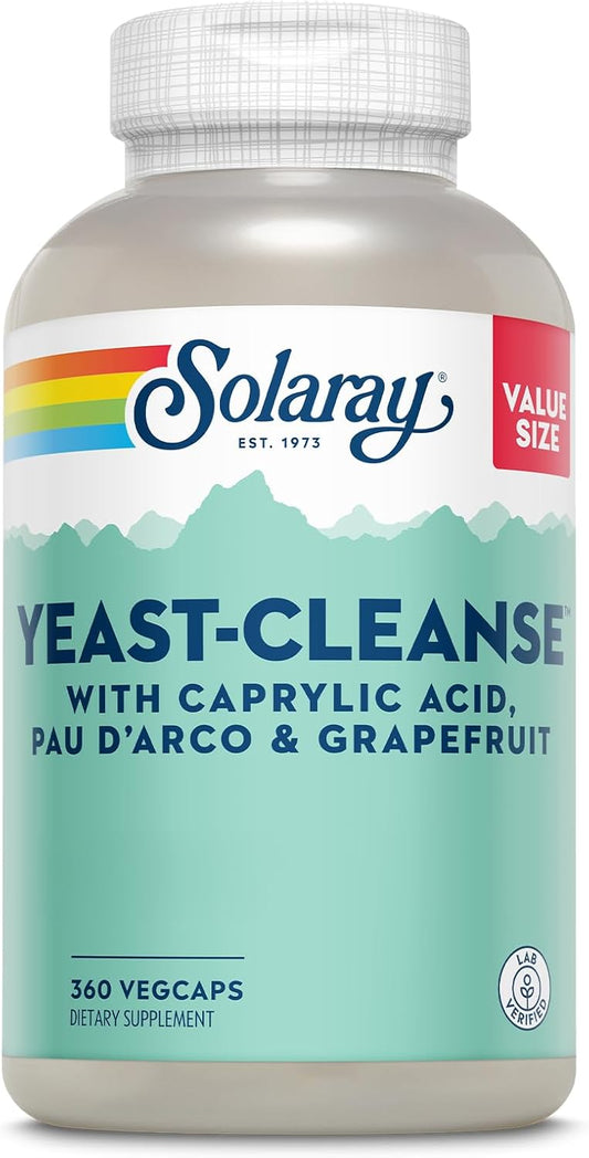 Yeast Cleanse Supplement with Caprylic Acid, PAU d'Arco, Licorice Root & Grapefruit Seed Extracts - 360 VegCaps, 60 Servings - 60-Day Guarantee