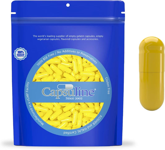 Yellow Size 0 Empty Gelatin Capsules - 5000 Count | Kosher & Halal Certified | Gluten Free