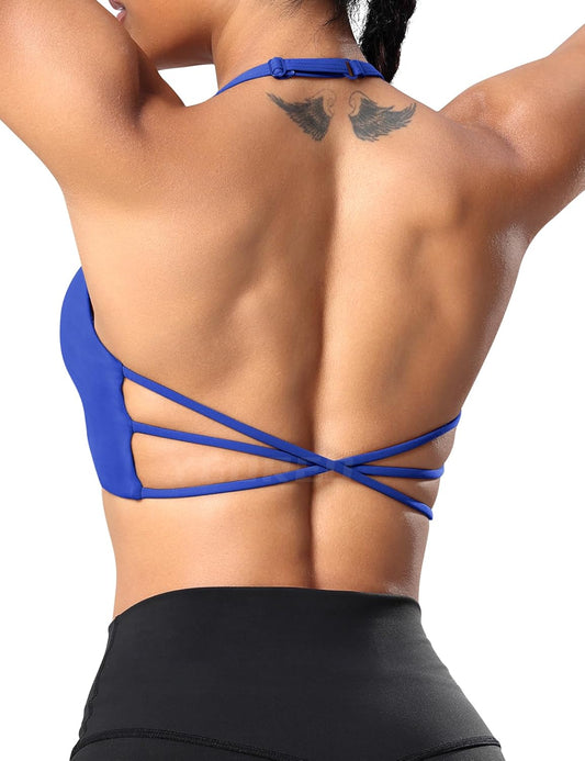 YEOREO Women's Halter Sports Bra with Criss Cross Back and Removable Pads for Yoga and Workouts
