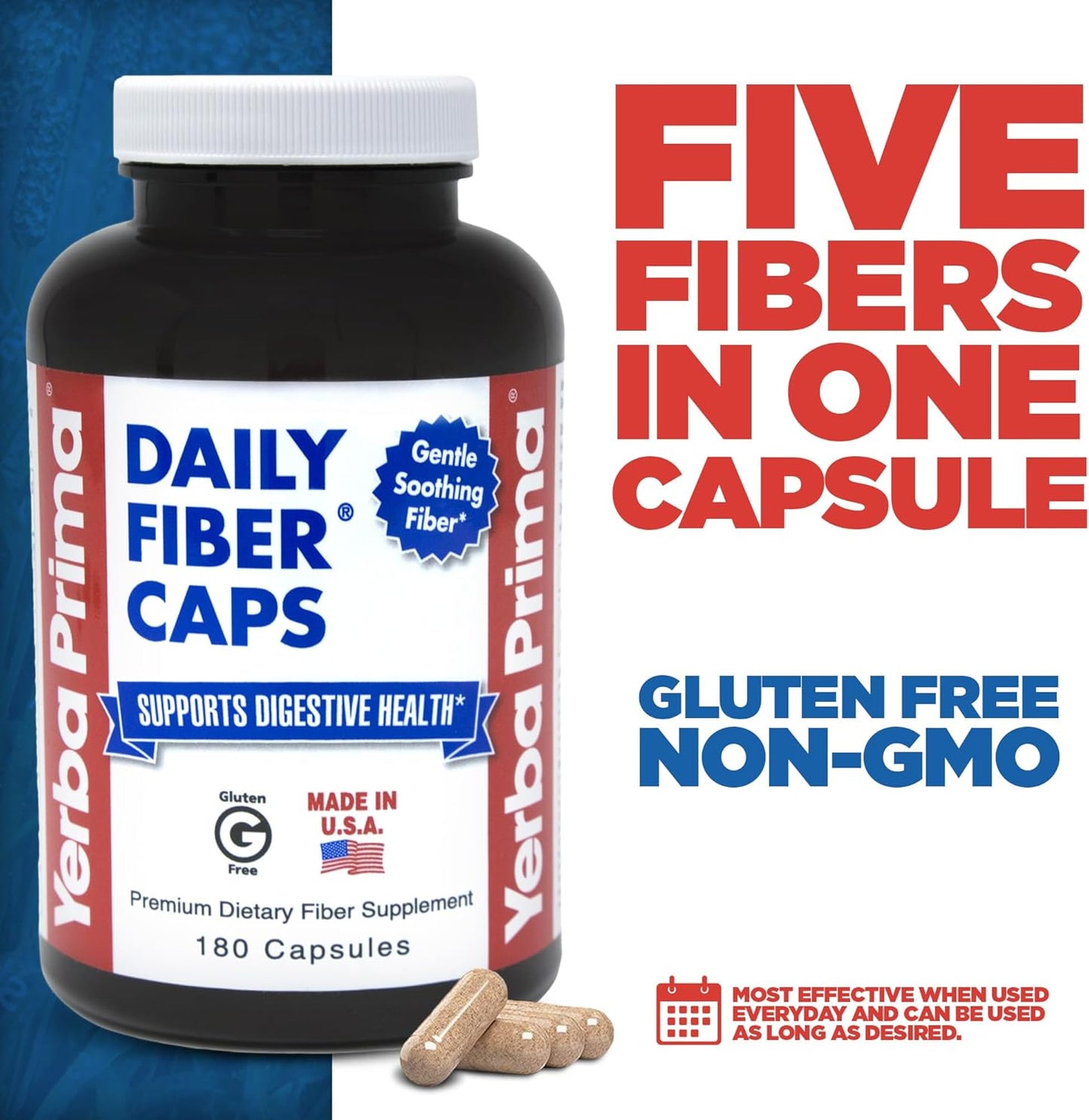 Yerba Prima Daily Fiber Capsules 720ct - Soluble & Insoluble Fiber Supplement for Colon Cleanse & Gut Health - Vegan & Non-GMO