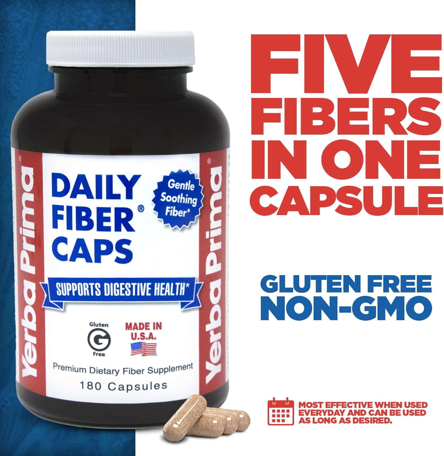 Yerba Prima Daily Fiber Capsules 720ct - Soluble & Insoluble Fiber Supplement for Colon Cleanse & Gut Health - Vegan & Non-GMO
